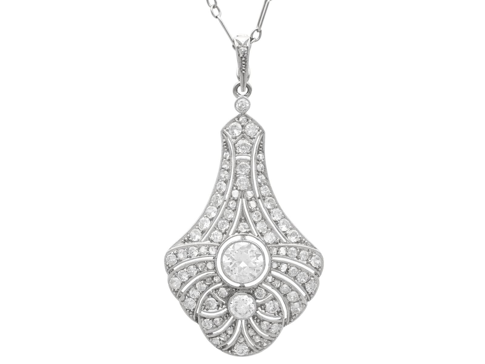 Antique Art Deco 3.51ct Diamond & 18k White Gold Pendant c.1925 (1 of 12)