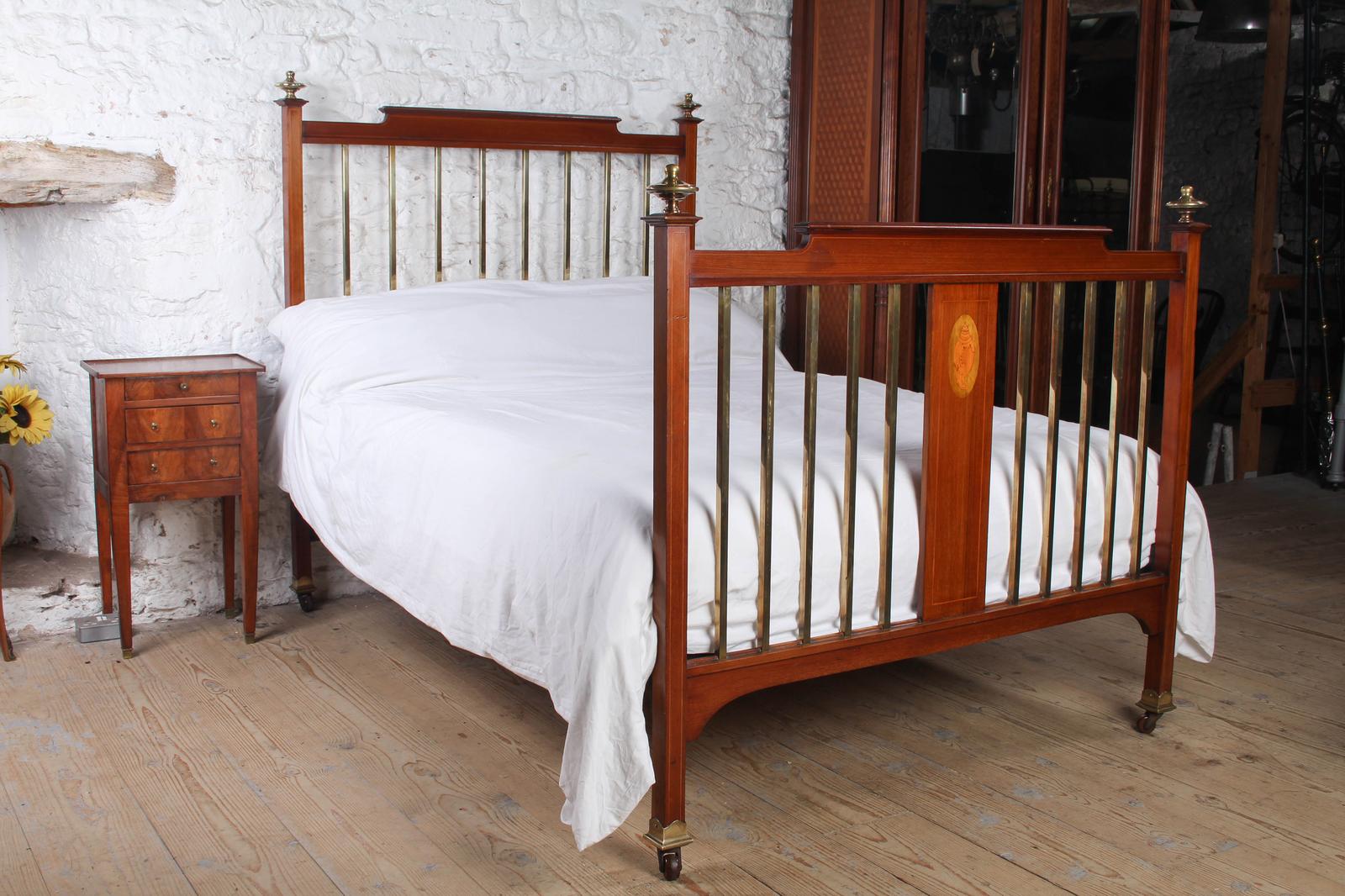 Delightfully Attractive & Simple Double Bed with Brass Detail & Marquetry (1 of 6)