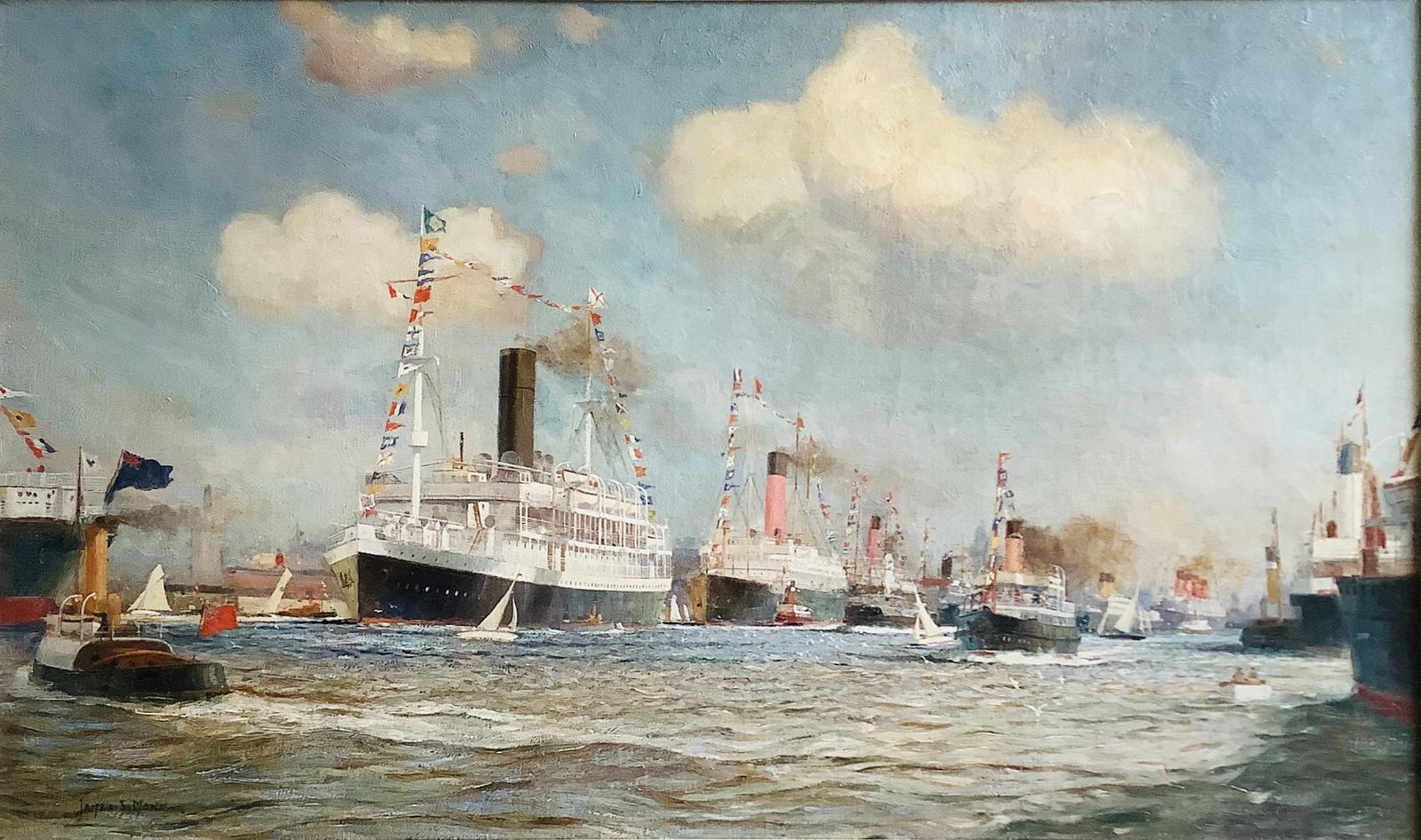 James Scrimgeour Mann Oil Painting ‘Flotilla, including White Star Line on the River Mersey, Liverpool (1 of 2) James Scrimgeour Mann Oil Painting ‘Flotilla, including White Star Line on the River Mersey, Liverpool (1 of 2)