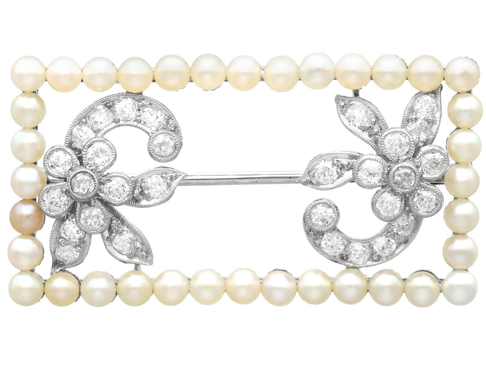 Natural Pearl & 1.75ct Diamond & 17ct White Gold Brooch (1 of 10)