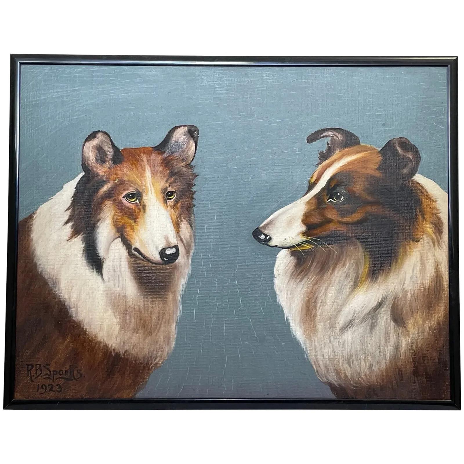 British Oil Painting Portrait Of 2 Scottish Rough Collie Dogs (1 of 41)