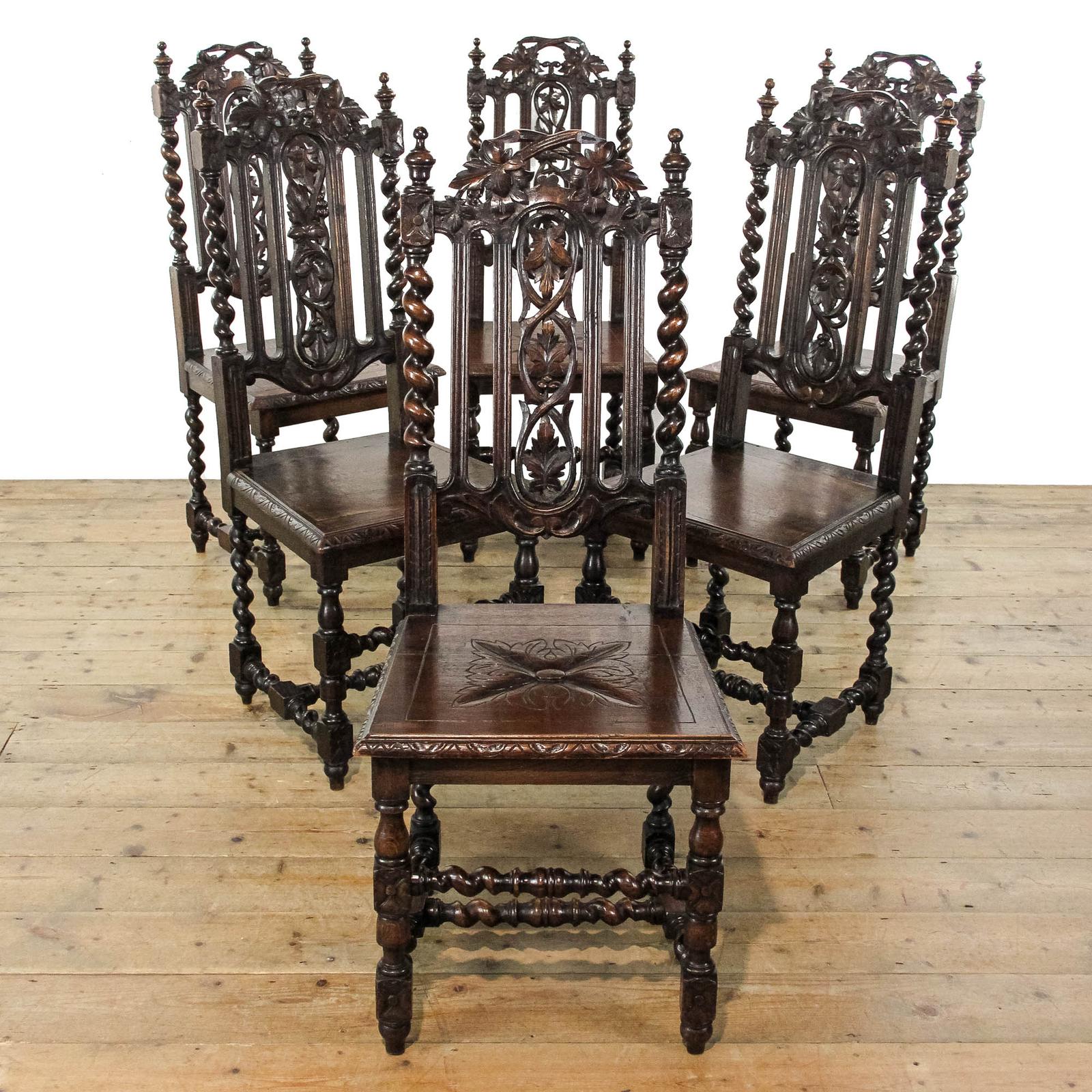 Set of Six Carved Antique Oak Dining Chairs (1 of 14)