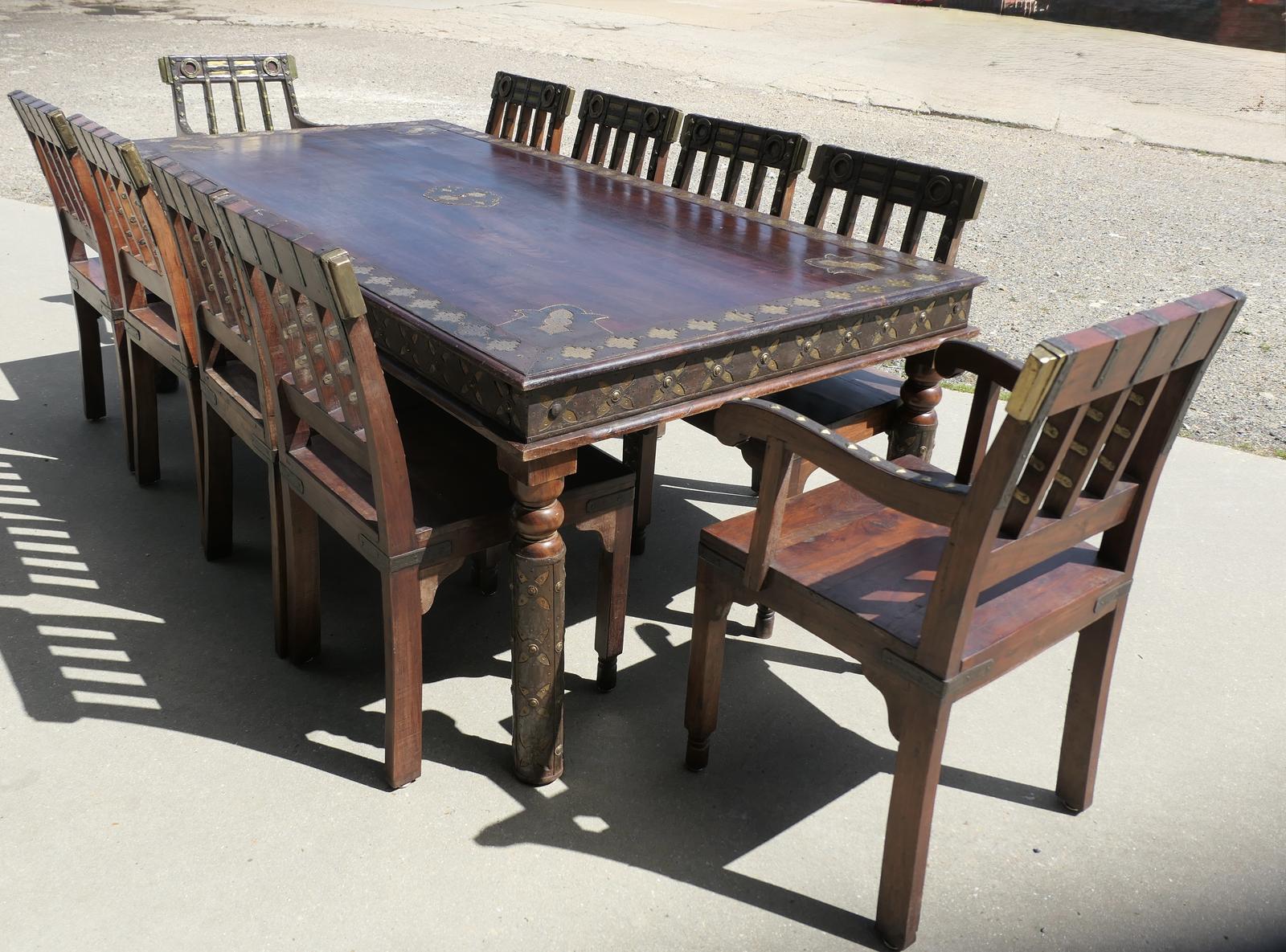 Anglo Indian Raj Table & 10 Chairs, Metal Decoration (1 of 6) Anglo Indian Raj Table & 10 Chairs, Metal Decoration (1 of 6)