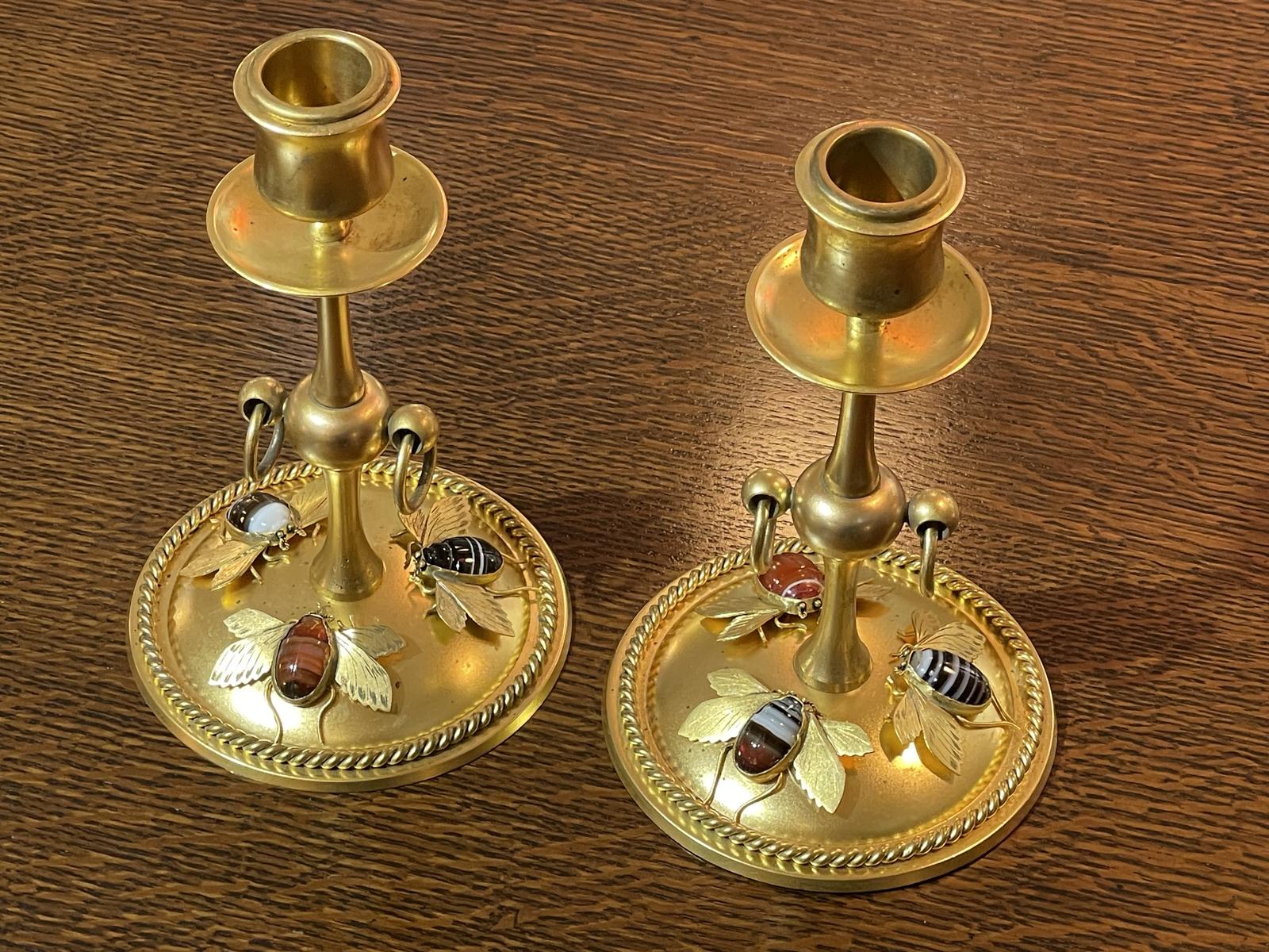 Pair of Victorian Candlesticks with Agate Bees by G B & Sons (1 of 8) Pair of Victorian Candlesticks with Agate Bees by G B & Sons (1 of 8)