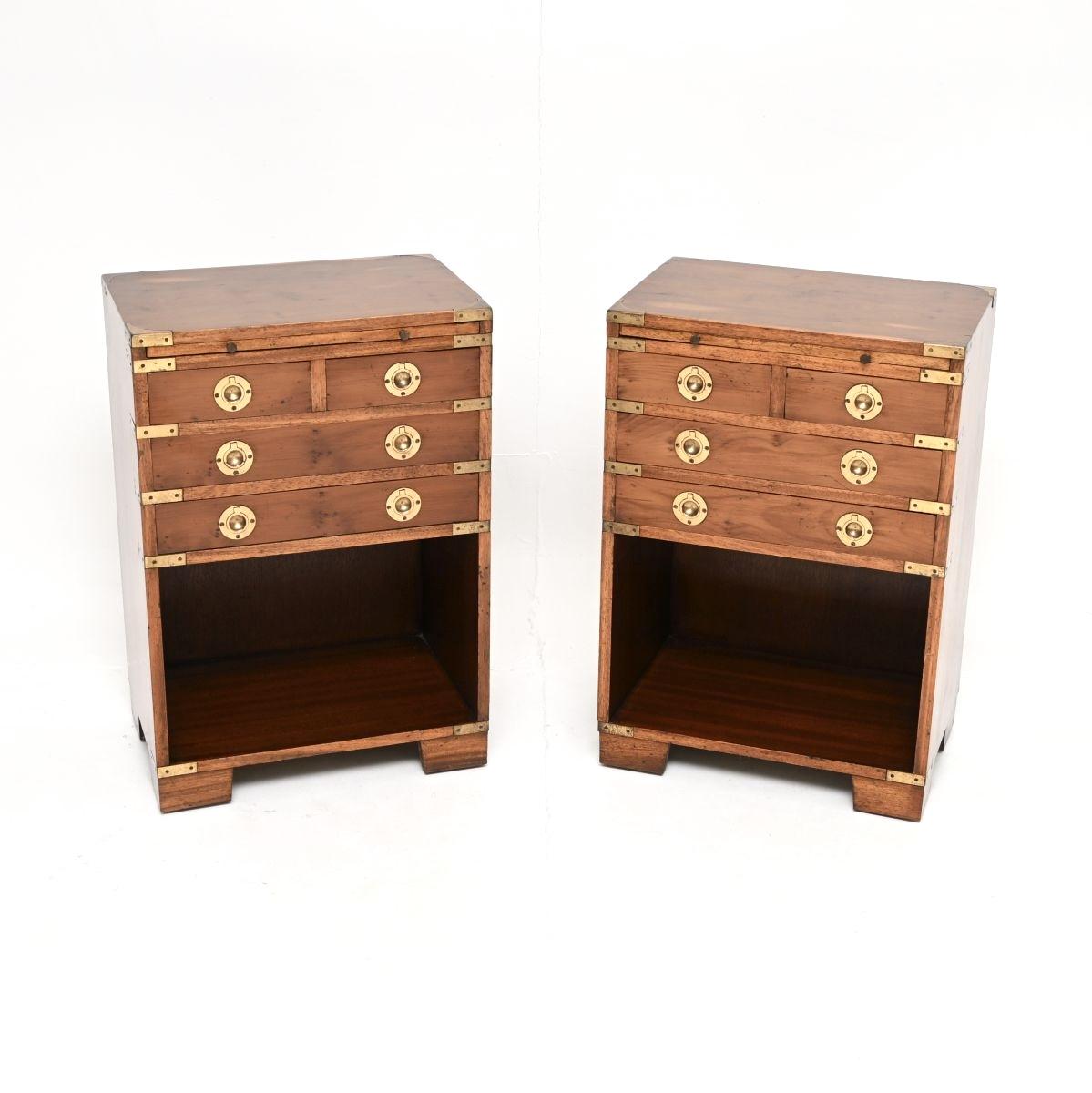 Pair of Yew Wood Military Campaign Bedside Cabinets / Side Tables (1 of 10) Pair of Yew Wood Military Campaign Bedside Cabinets / Side Tables (1 of 10)