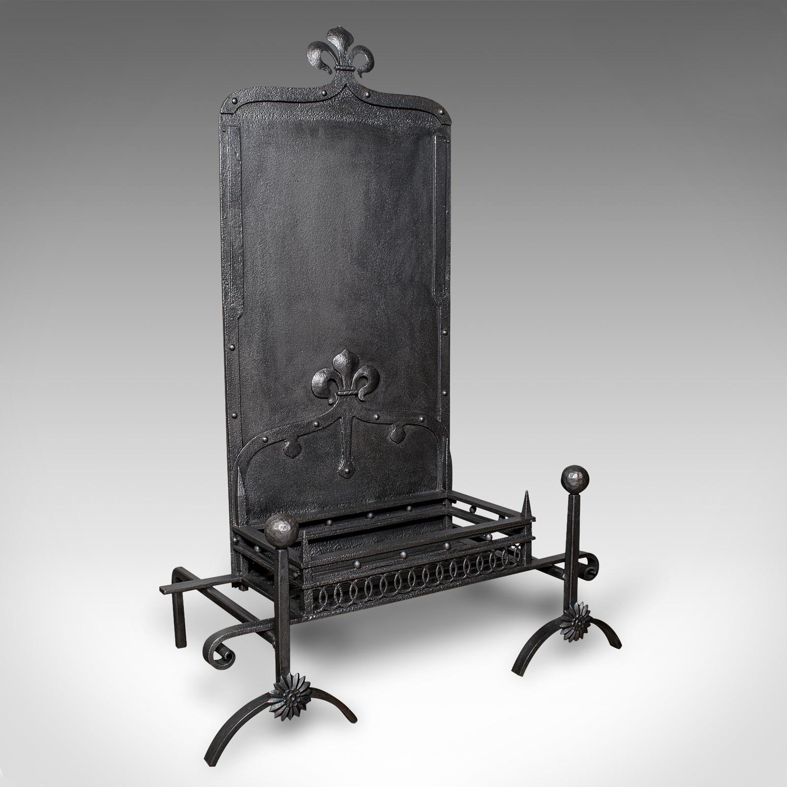 Antique Open Hearth Fireplace, English, Fire Basket, Andirons - Victorian c.1900 (1 of 11)