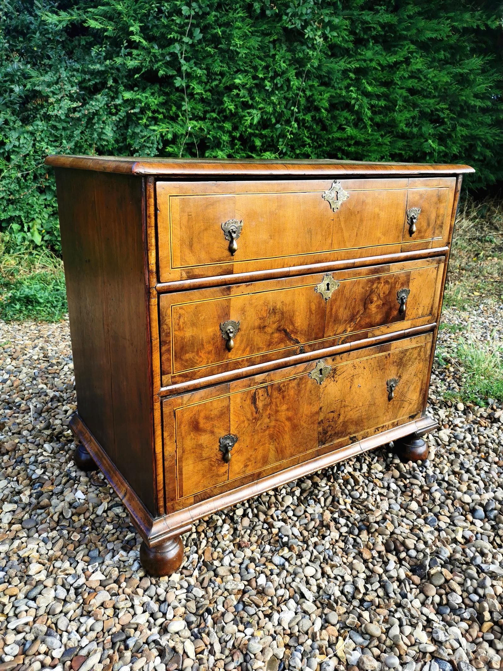 A Queen Anne & Later Walnut Chest of Three Drawers (1 of 1)