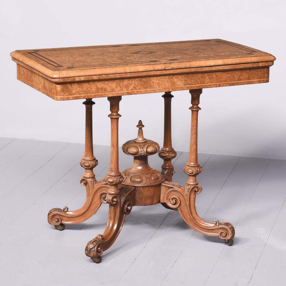 Victorian Burr Walnut, Amboyna Inlaid Card Table (1 of 12)