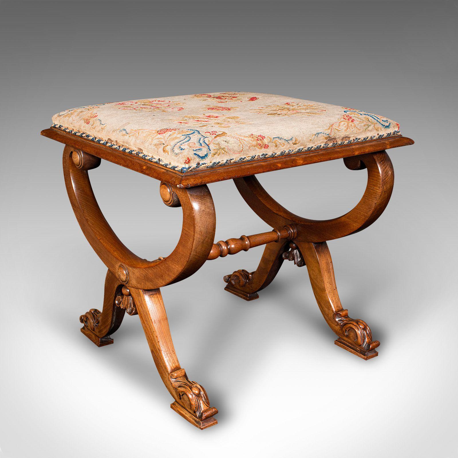 Antique X Frame Stool, English, Walnut, Needlepoint, Footstool - Regency c.1820 (1 of 9) Antique X Frame Stool, English, Walnut, Needlepoint, Footstool - Regency c.1820 (1 of 9)