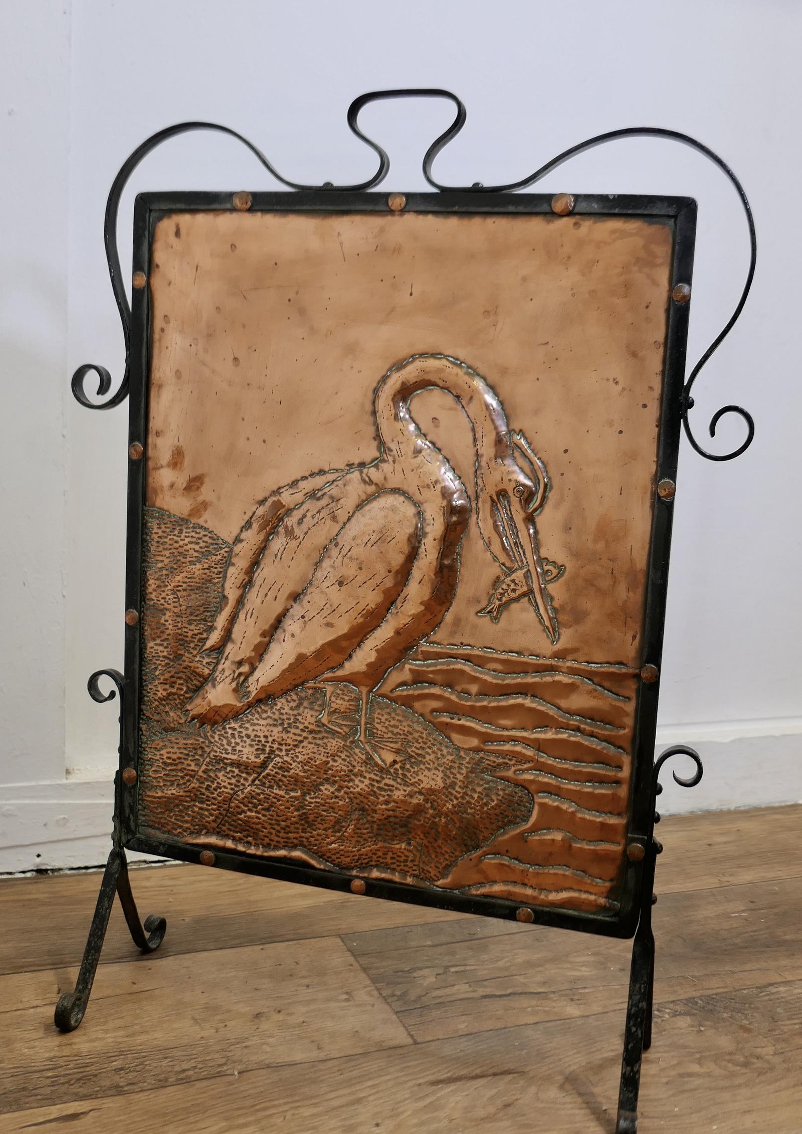 Arts & Crafts Stork + Fish Copper + Iron Fire Screen (1 of 7)