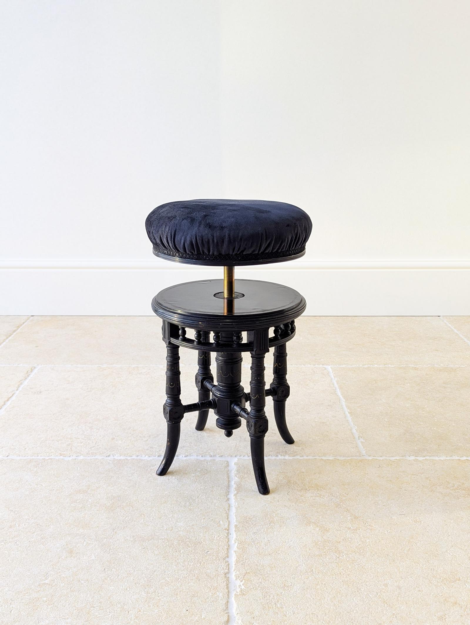 Antique Victorian Ebonised Aesthetic Movement Adjustable Piano Stool c.1880 (1 of 17)