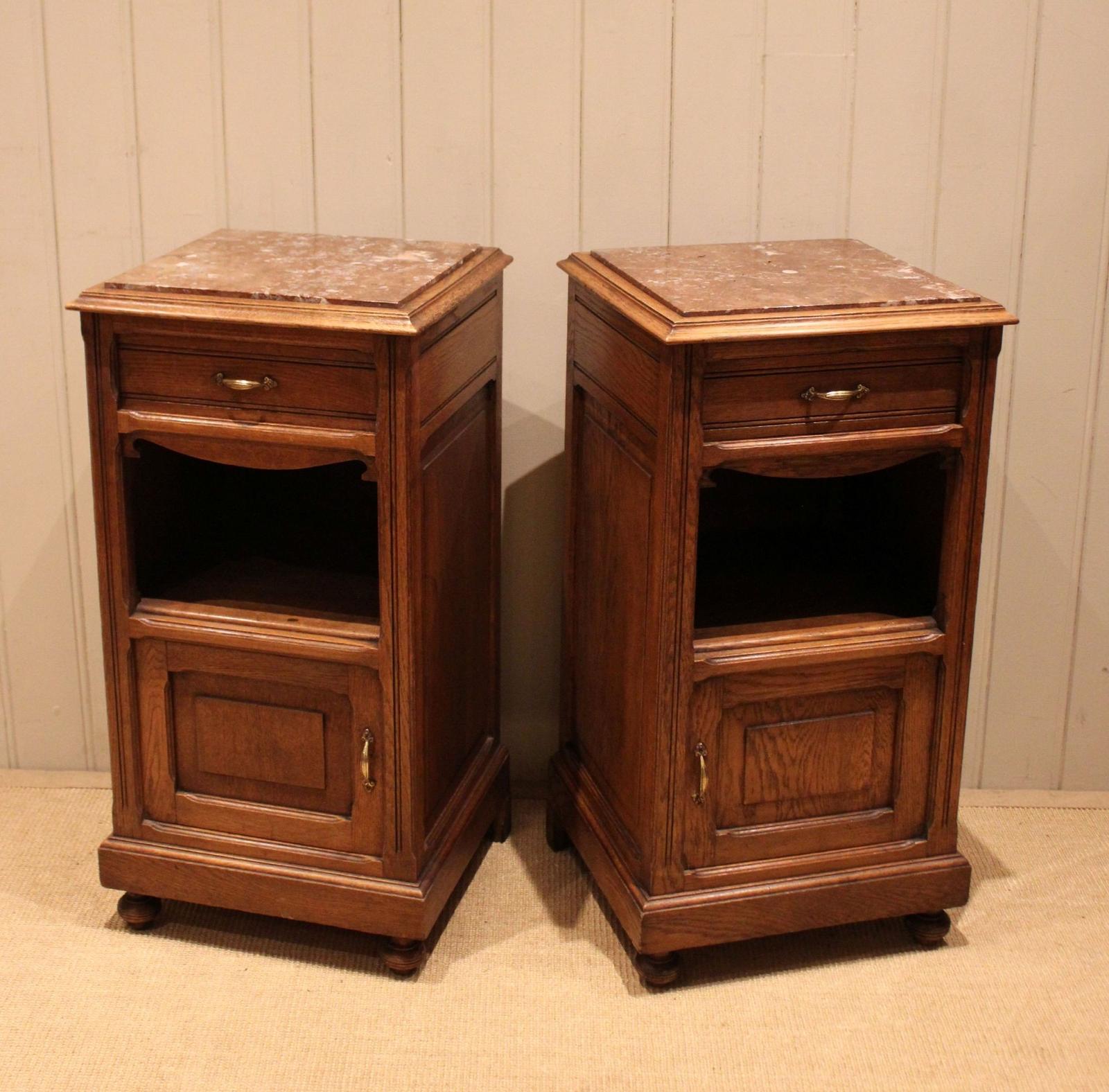 Pair Of French Oak Marble Top Bedside Cabinets (1 of 11) Pair Of French Oak Marble Top Bedside Cabinets (1 of 11)