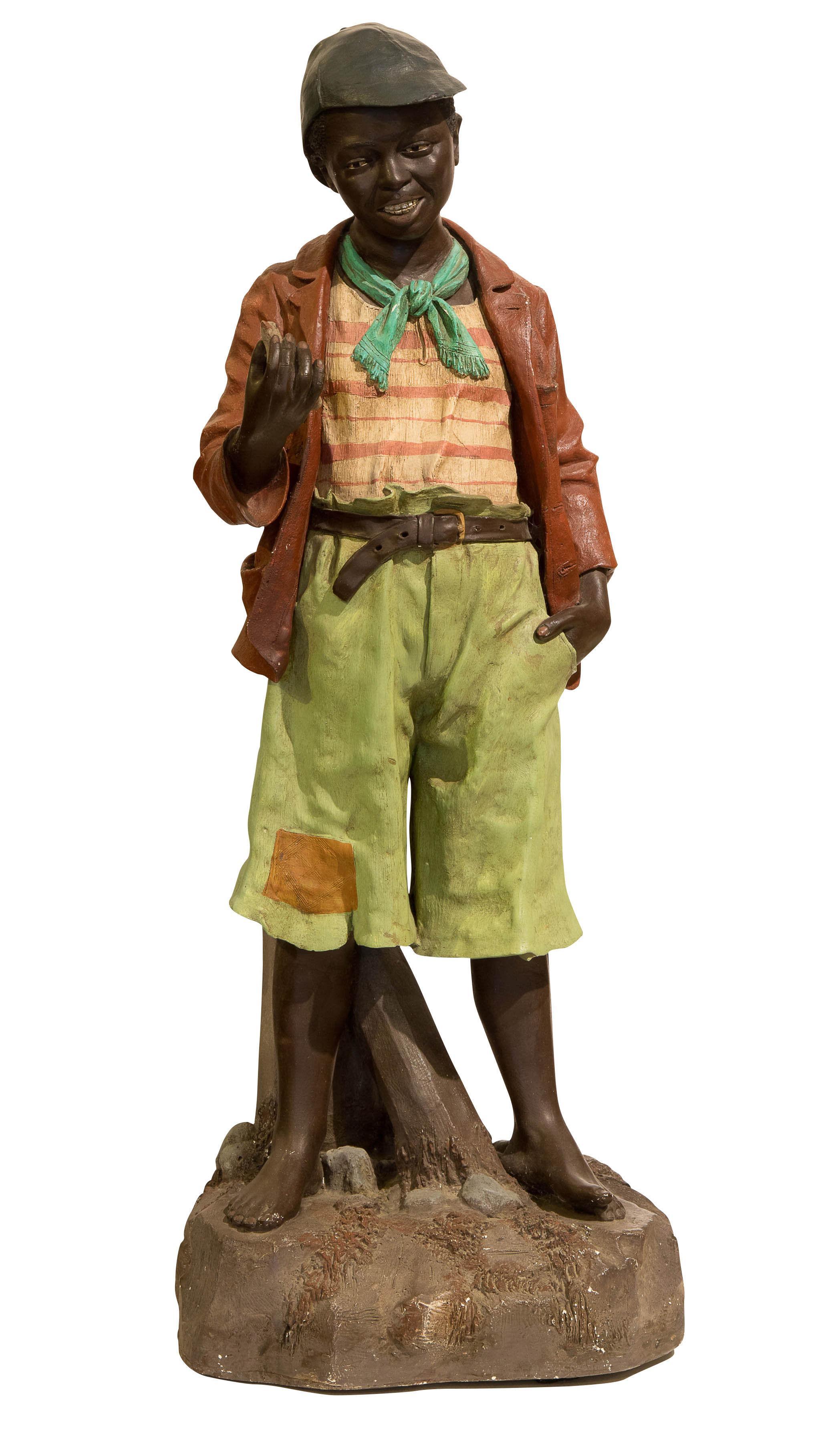 Fine Goldscheider figure of a young boy with a bird in his hand c1885 (1 of 1)