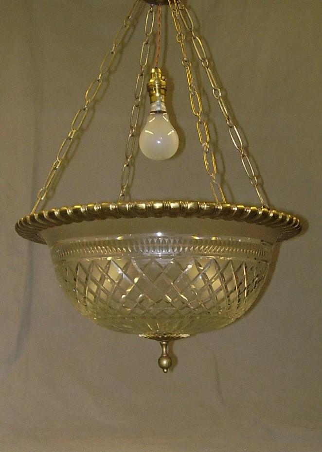 Hanging Ceiling Hall Light Gilt Brass with Cut Glass Bowl - Early 20th Century (1 of 20)