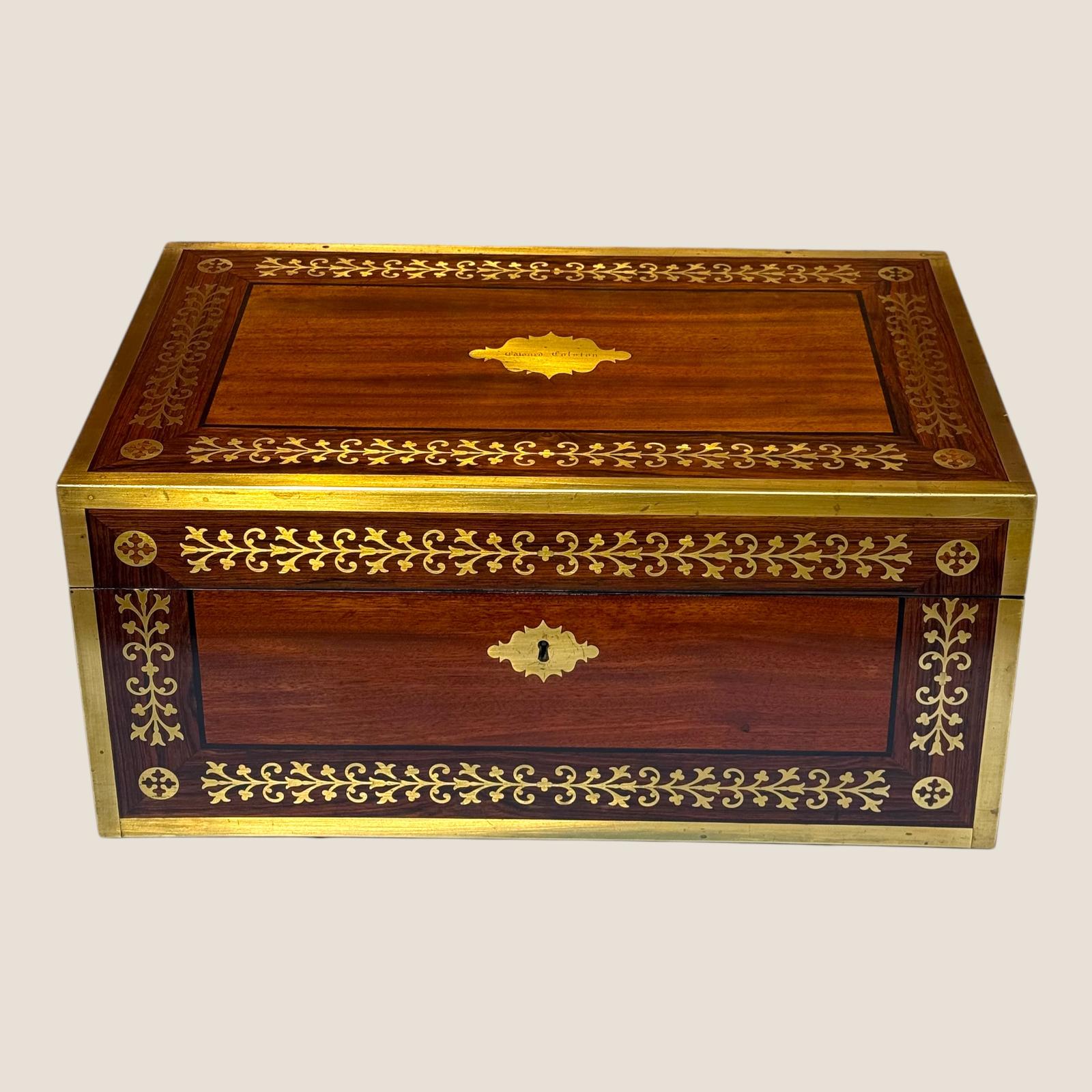 Antique Regency Mahogany & Rosewood Brass Inlaid Campaign Writing Slope Box (1 of 19)