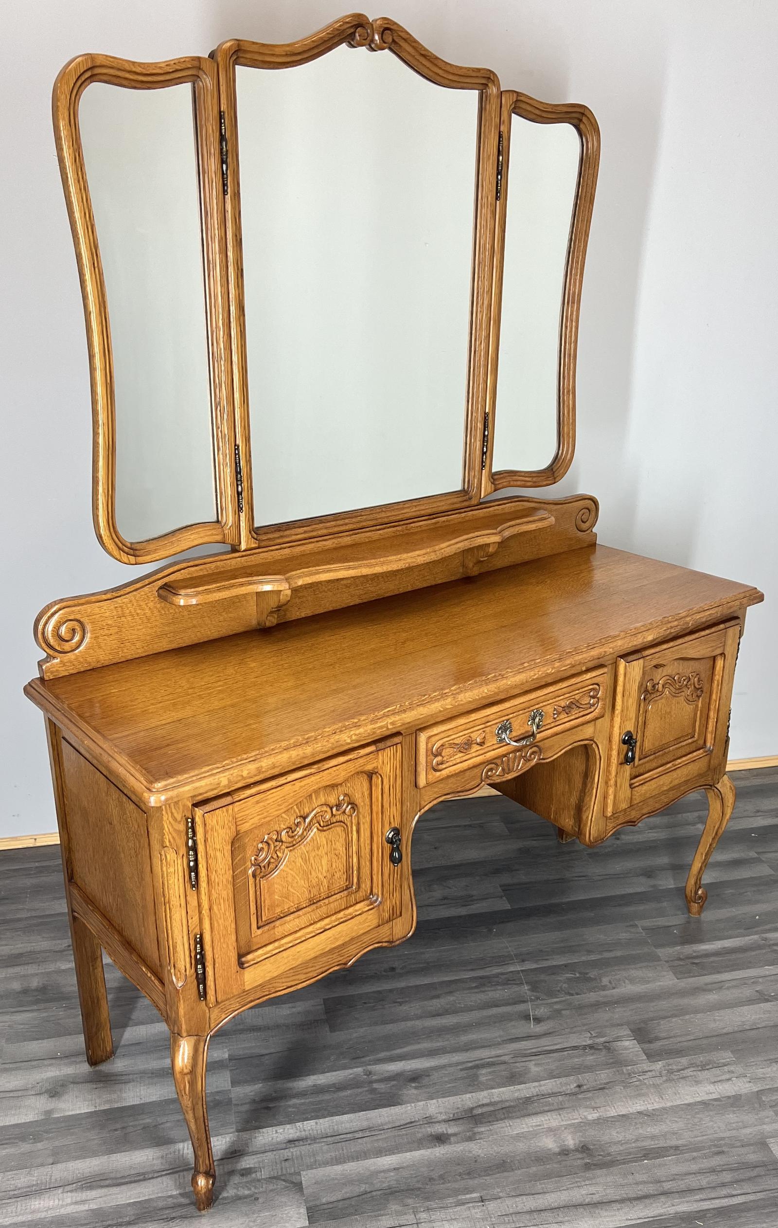 Dressing Table with Mirror Vintage French Oak Vanity Table Makeup (1 of 18) Dressing Table with Mirror Vintage French Oak Vanity Table Makeup (1 of 18)