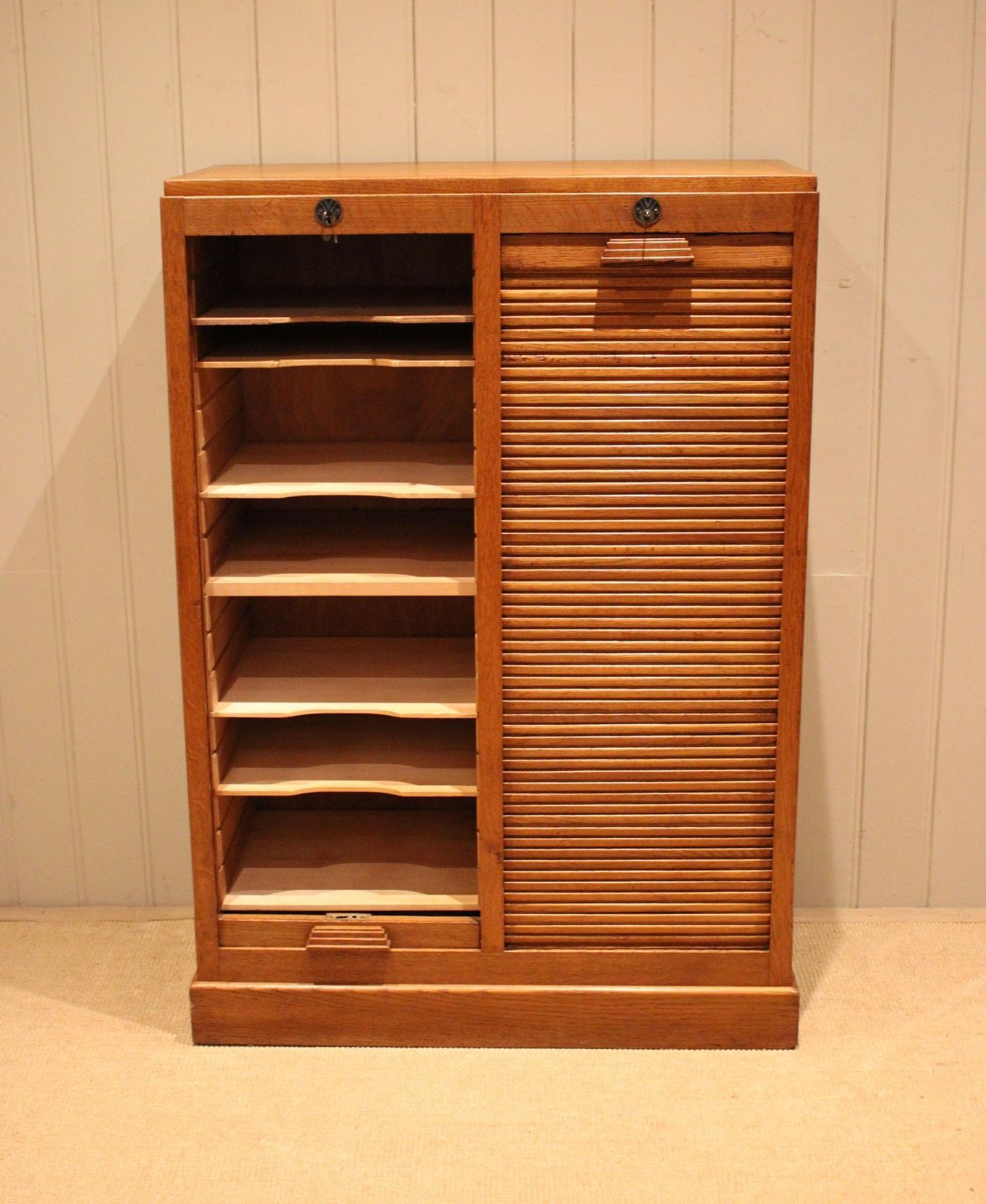 French Art Deco Oak Double Tambour Front Filing Cabinet (1 of 14)