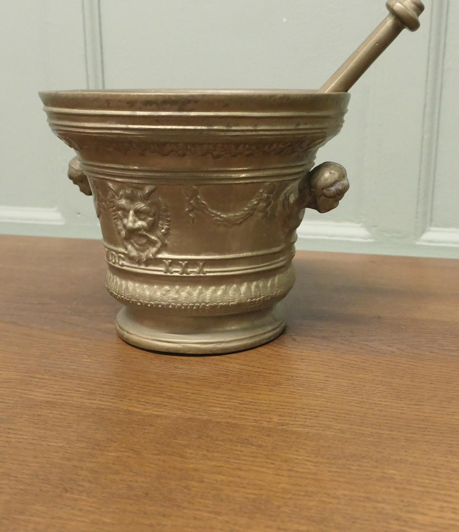 Large Heavy Brass Gothic Pestle and Mortar (1 of 6)