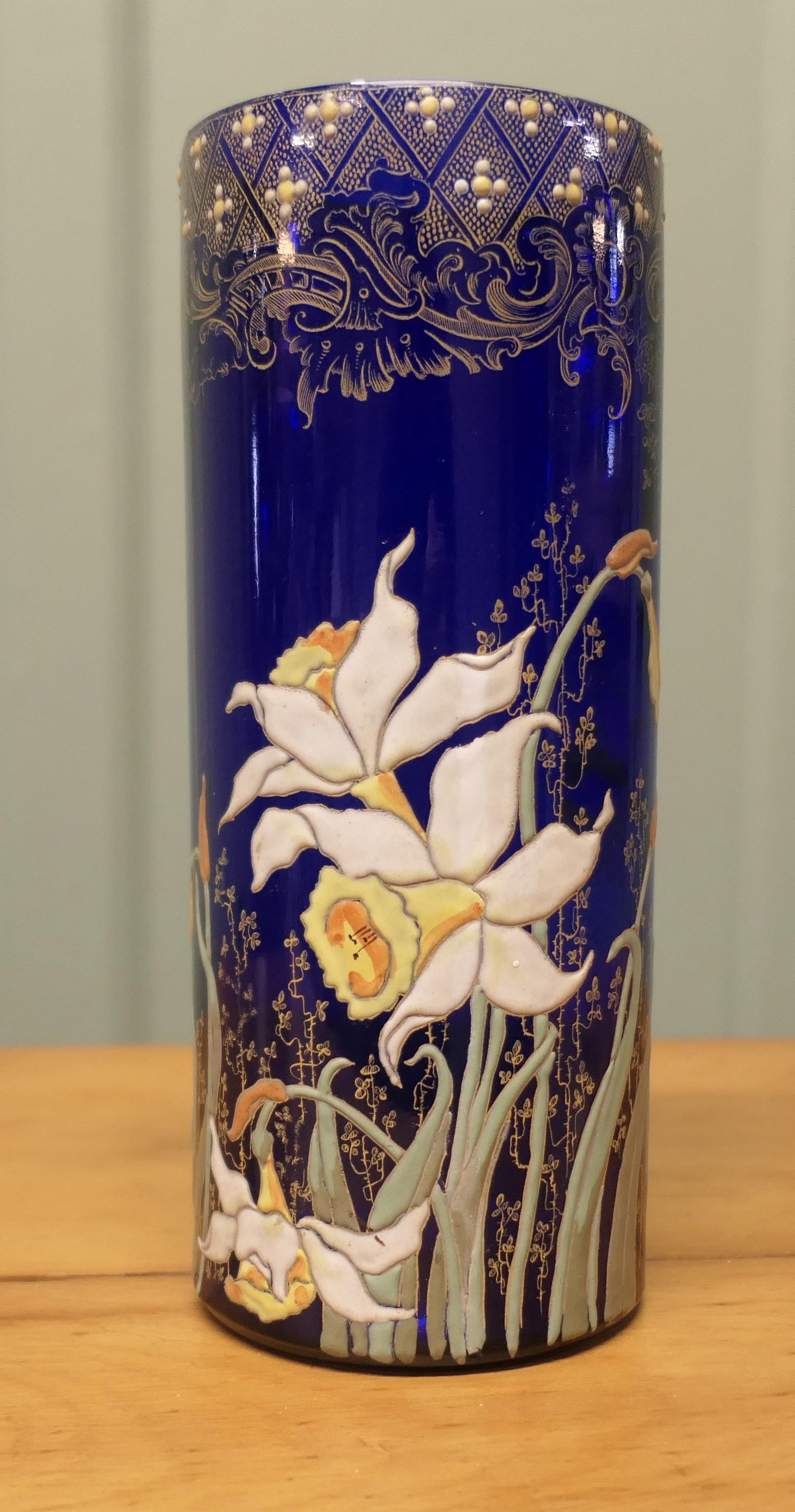 A Stunning Cobalt Blue Enamelled Vase with Daffodils (1 of 6) A Stunning Cobalt Blue Enamelled Vase with Daffodils (1 of 6)