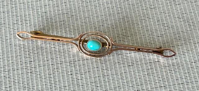 Art Deco 9ct Gold & Turquoise Bar Brooch (1 of 5) Art Deco 9ct Gold & Turquoise Bar Brooch (1 of 5)