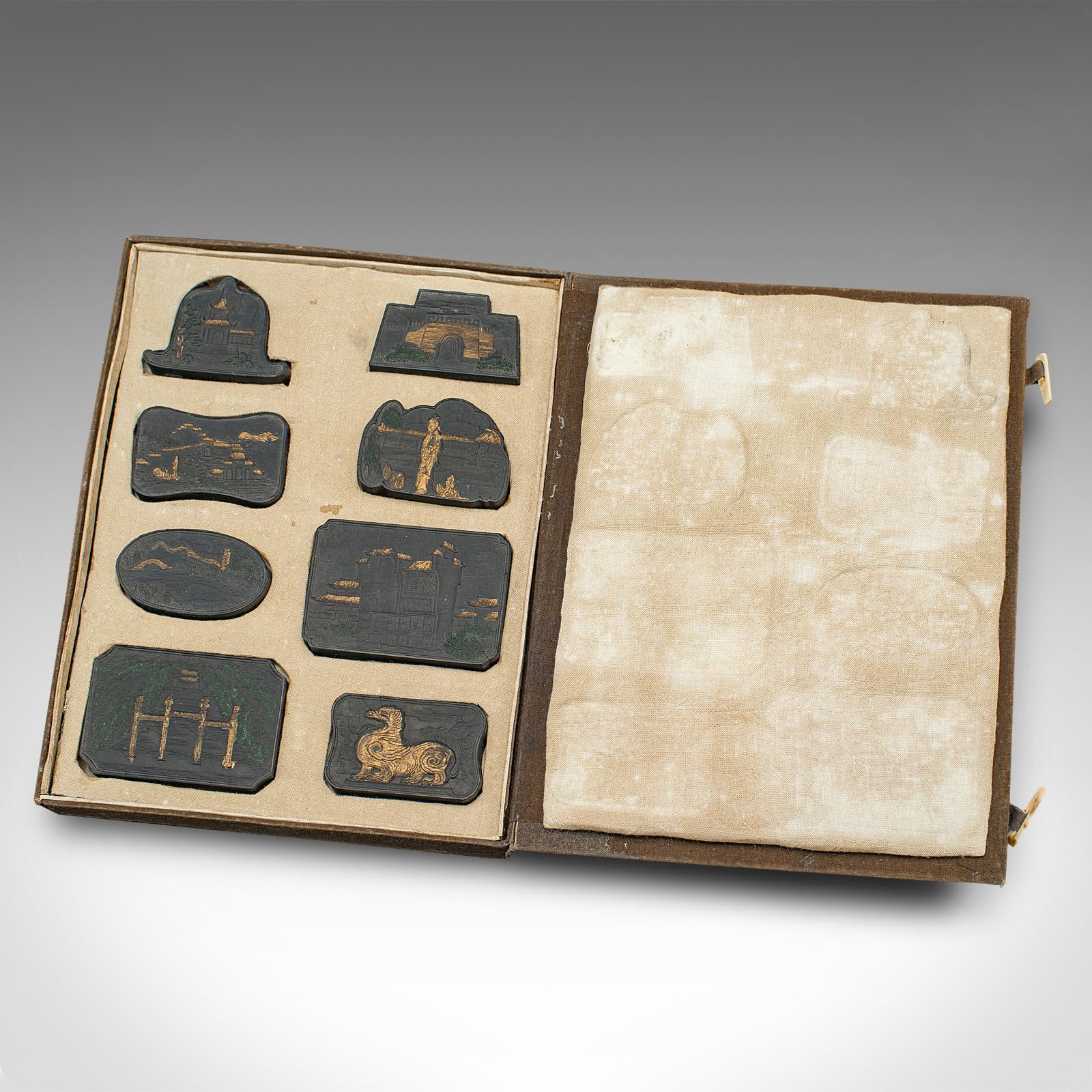 Set of 8 Antique Calligraphic Ink Blocks, Chinese, Boxed, Printing c.1900 (1 of 9) Set of 8 Antique Calligraphic Ink Blocks, Chinese, Boxed, Printing c.1900 (1 of 9)