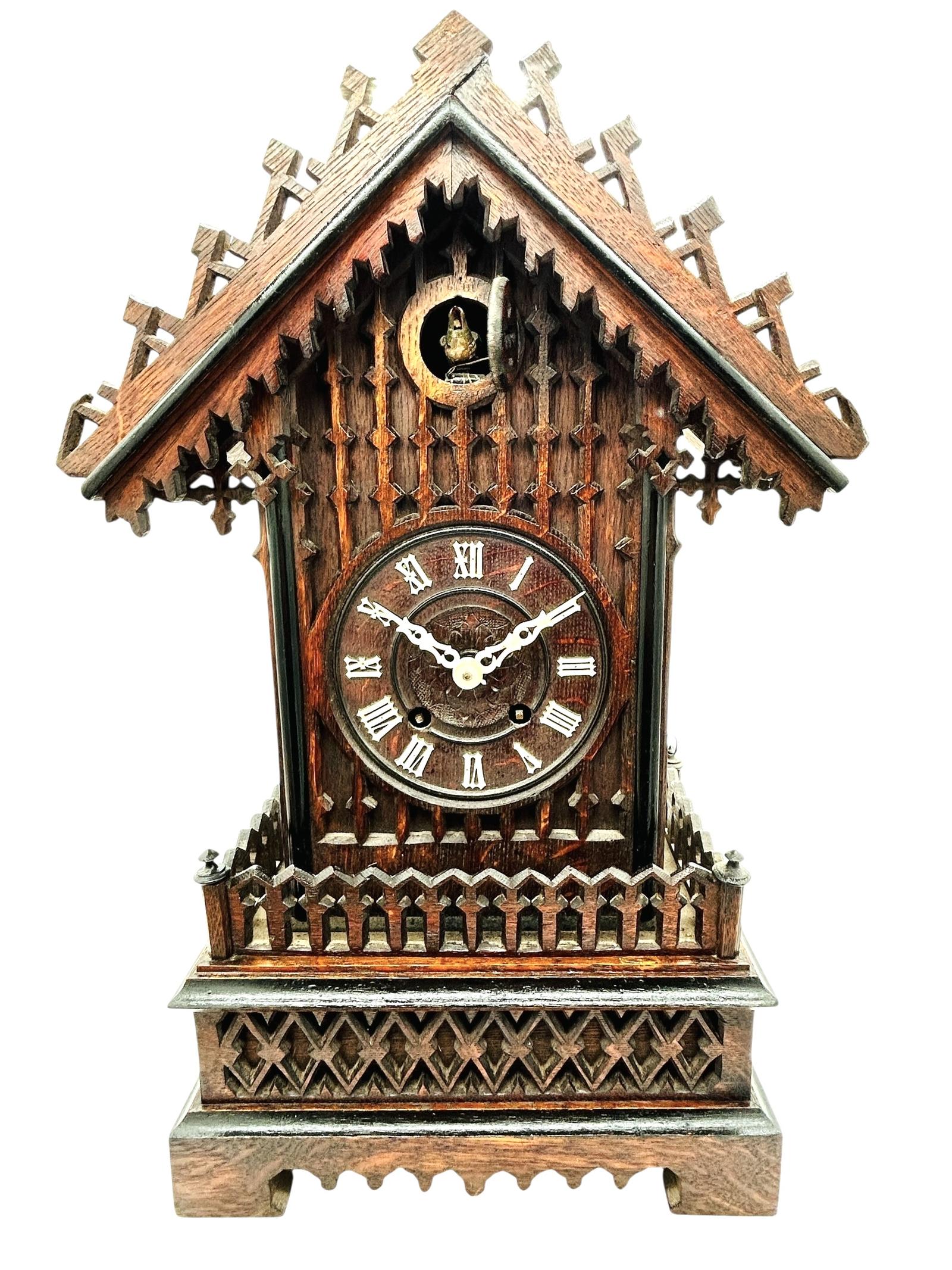 Antique c.1870 Johann Baptist Beha Black Forest Cuckoo Clock, Rare 8-day Fusee Bracket Clock, Carved Chalet Gallery Base Architectural Timepiece (1 of 11) Antique c.1870 Johann Baptist Beha Black Forest Cuckoo Clock, Rare 8-day Fusee Bracket Clock, Carved Chalet Gallery Base Architectural Timepiece (1 of 11)