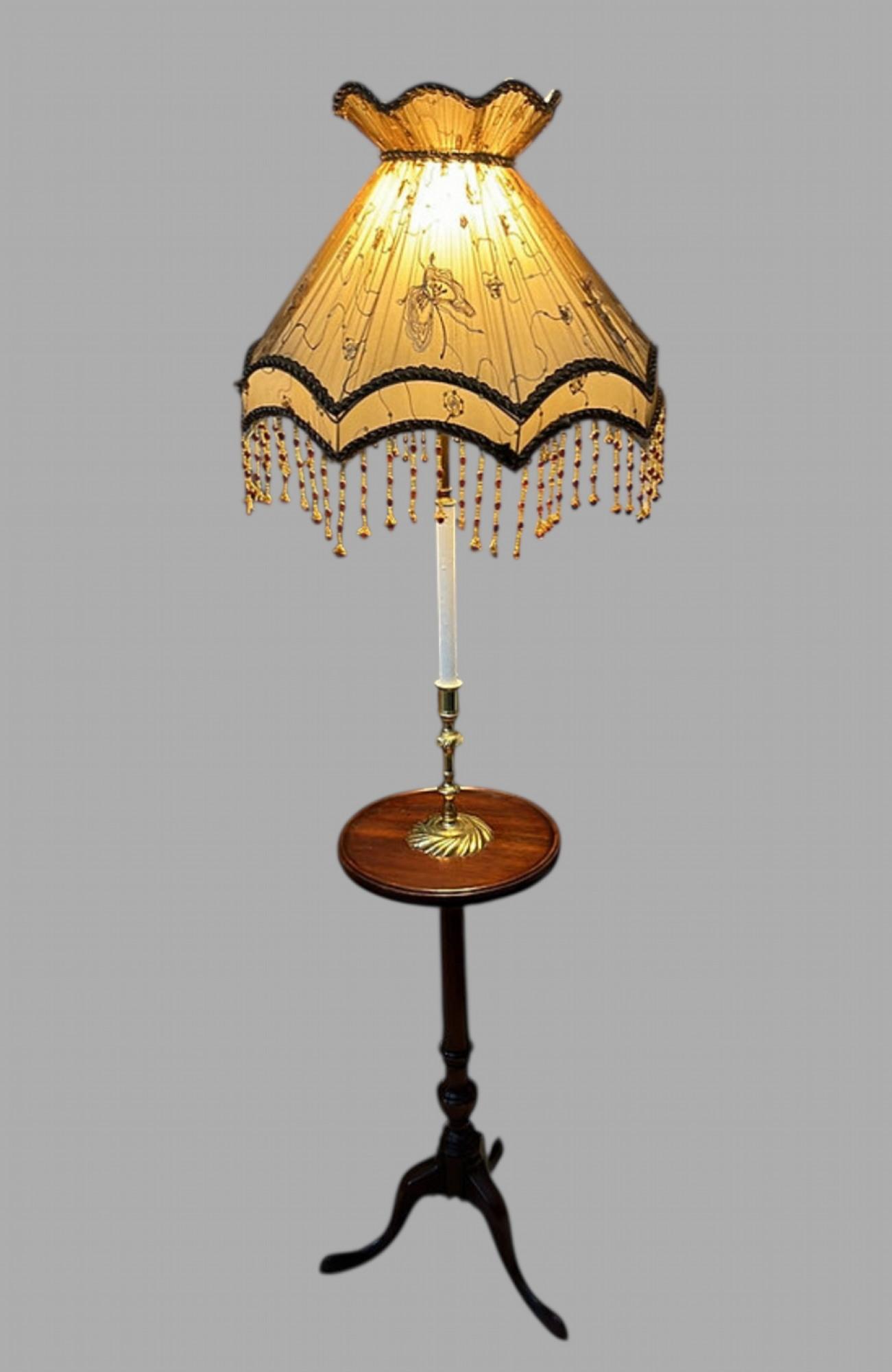 Knob Creek of Morganton Cherry Wood Brass Candlestick Floor Lamp Side Table (1 of 5)