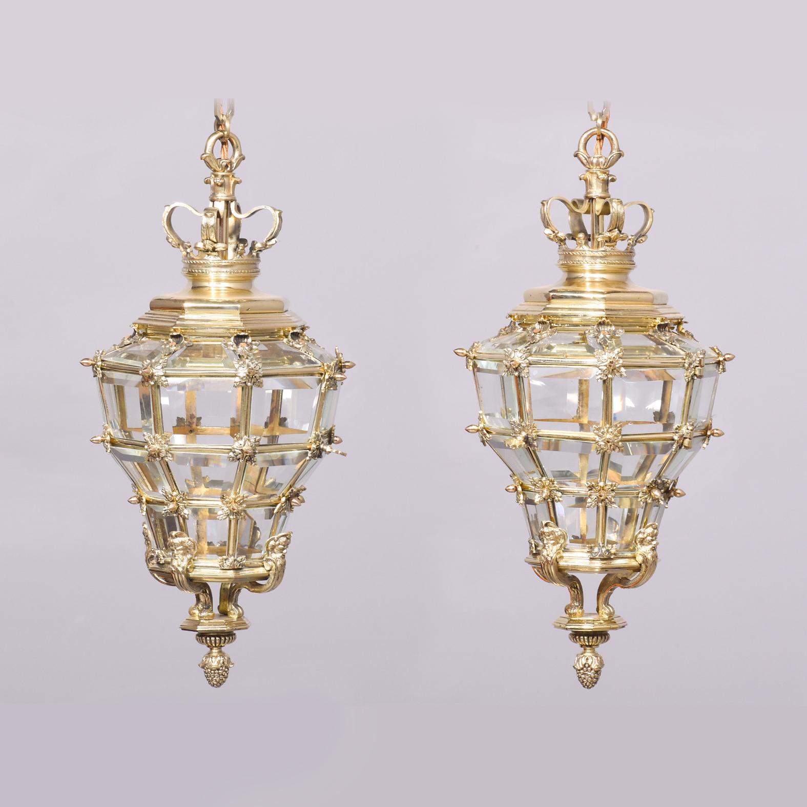 Neat Pair of Hexagonal & Faceted Ormolu Lanterns (1 of 10)