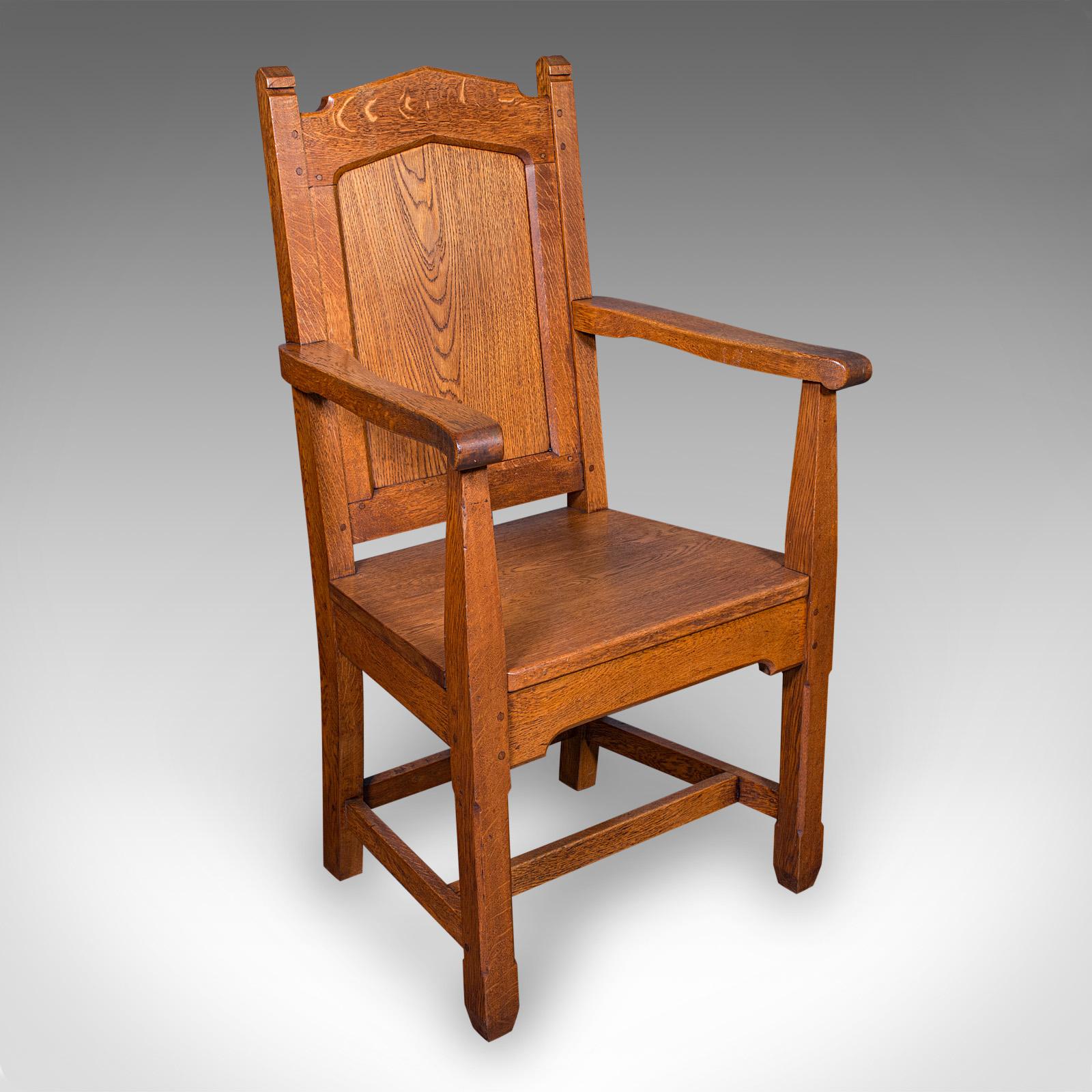 Antique Schoolmaster's Chair, English, Oak, Desk, Elbow, Seat, Edwardian, C.1910 (1 of 10)