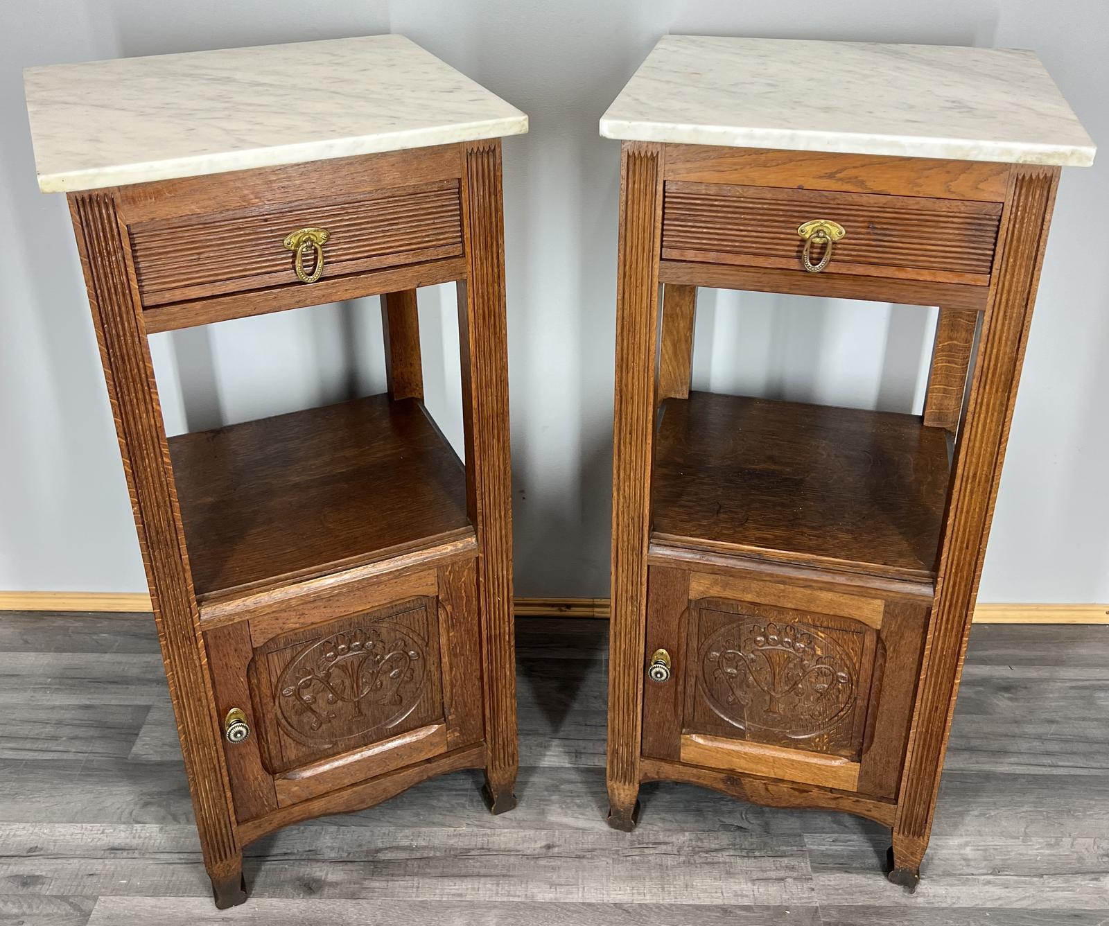 Bedside Tables Antique French Oak Pair Marble Top Cupboards Cabinets LOT 3960 (1 of 13) Bedside Tables Antique French Oak Pair Marble Top Cupboards Cabinets LOT 3960 (1 of 13)