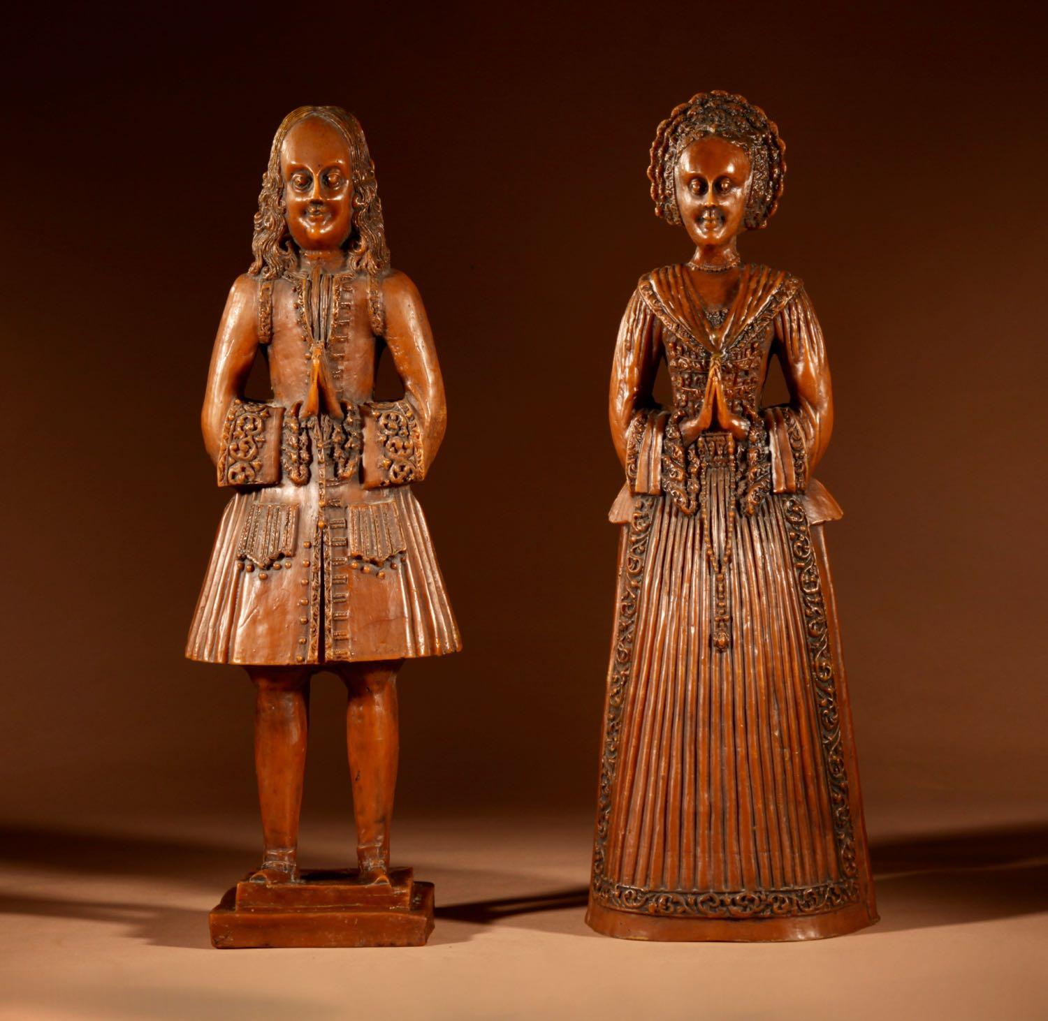 Colonial Quakers Interest Beautiful Large & Rare Pair of Wax Figures 17th Century (1 of 19)