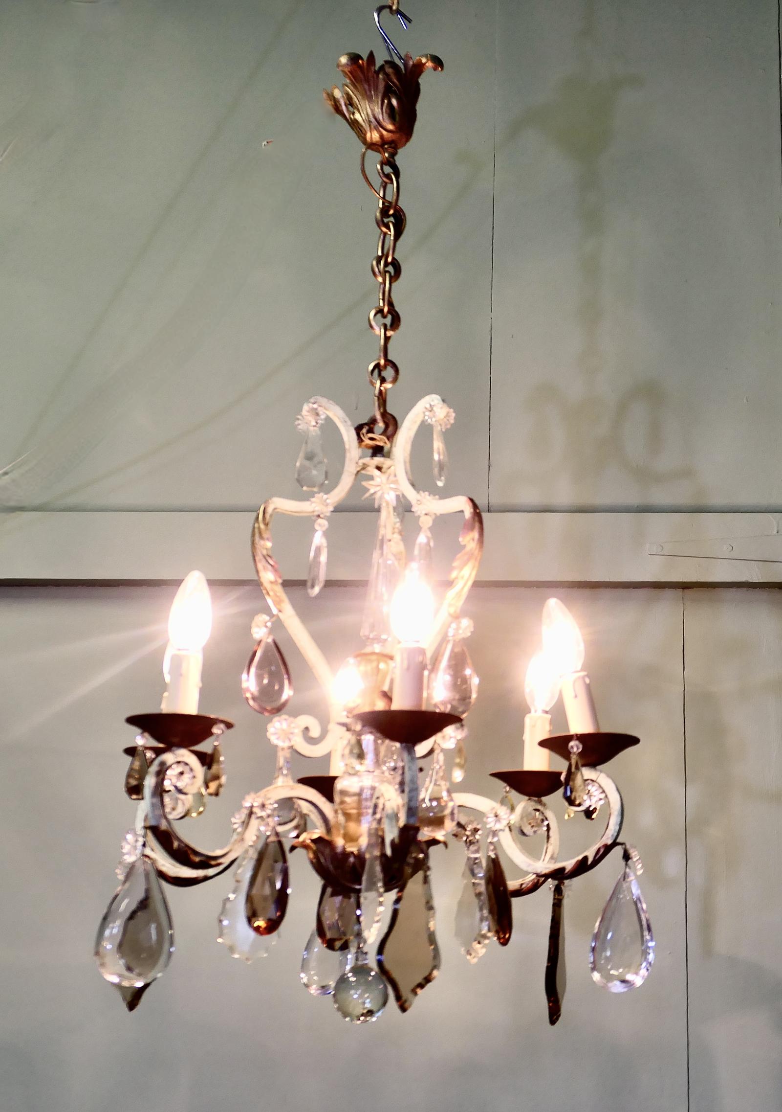 Stunning French Iron & Coloured Glass Chandelier (1 of 6) Stunning French Iron & Coloured Glass Chandelier (1 of 6)