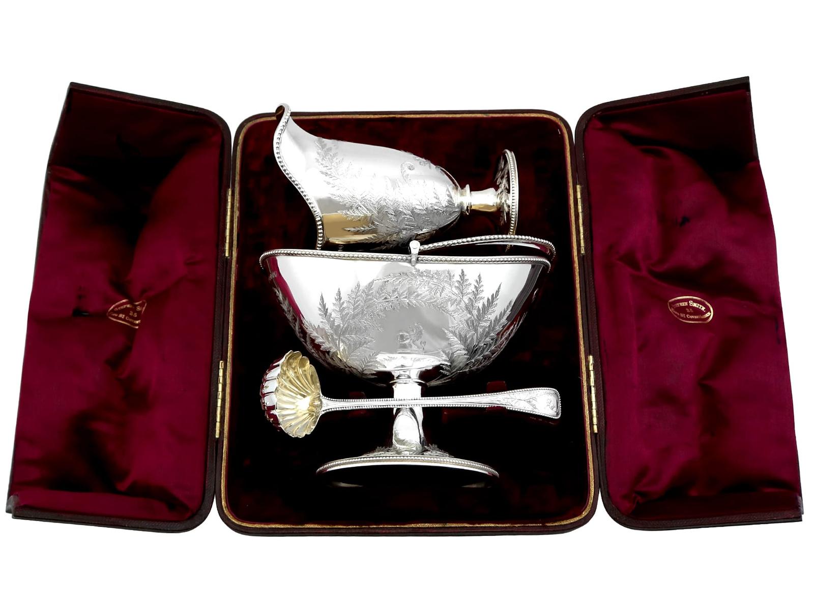 Antique Victorian Sterling Silver Cream & Sugar Presentation Set (1 of 18)