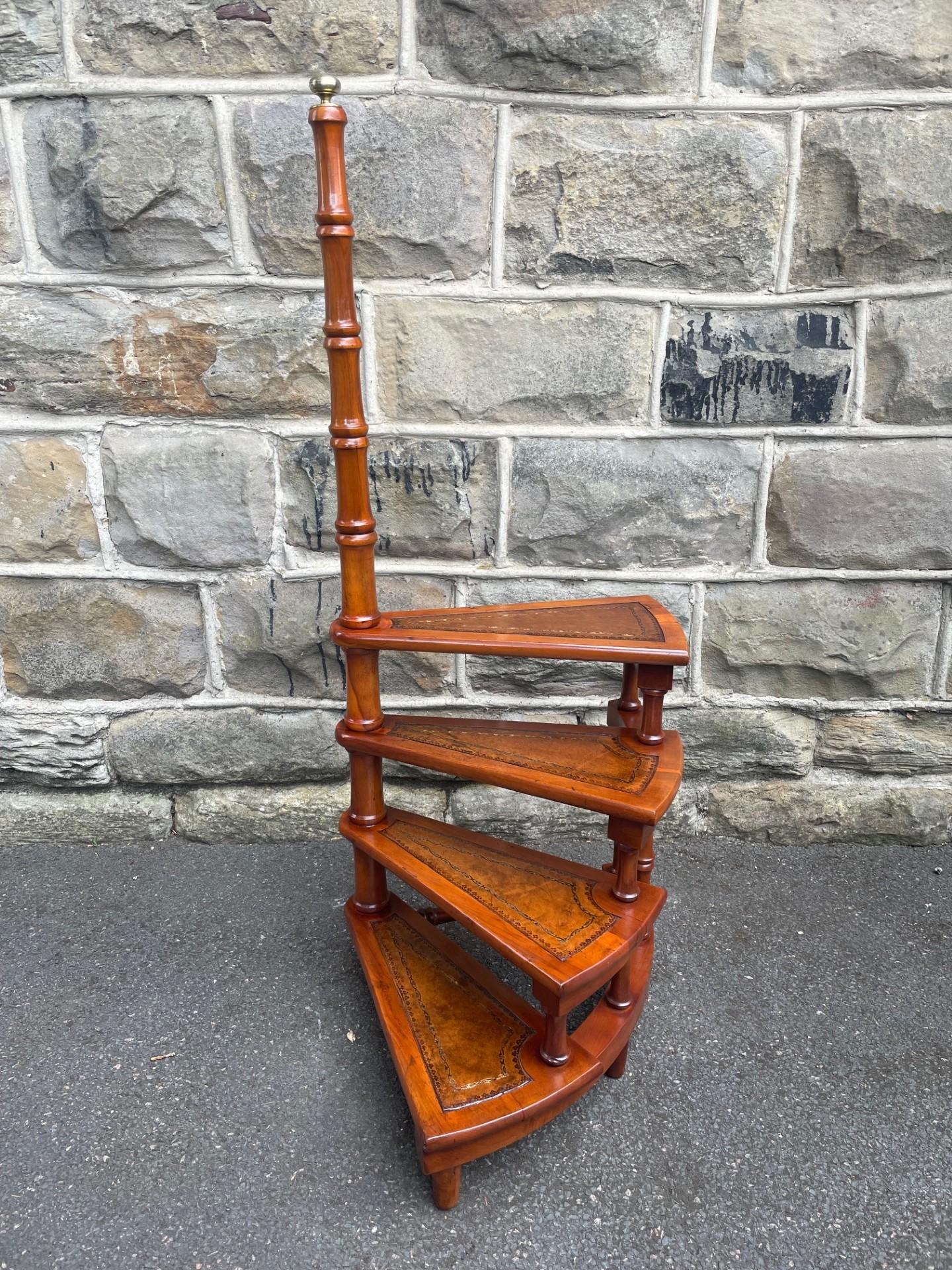 Quality Mahogany & Leather Spiral Library Steps (1 of 9)