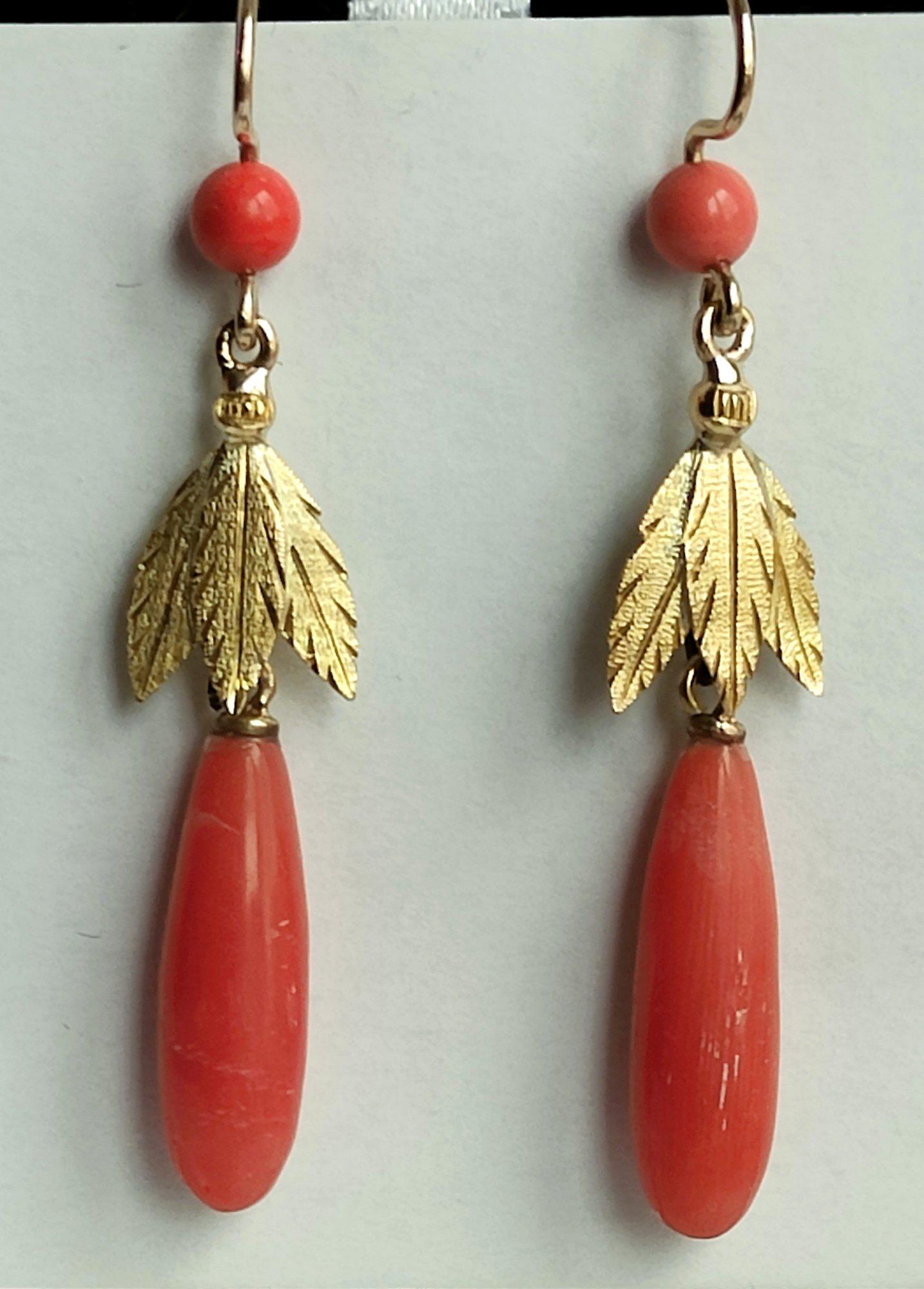 Victorian 18ct Gold Pair of Coral Drop Earrings (1 of 12) Victorian 18ct Gold Pair of Coral Drop Earrings (1 of 12)