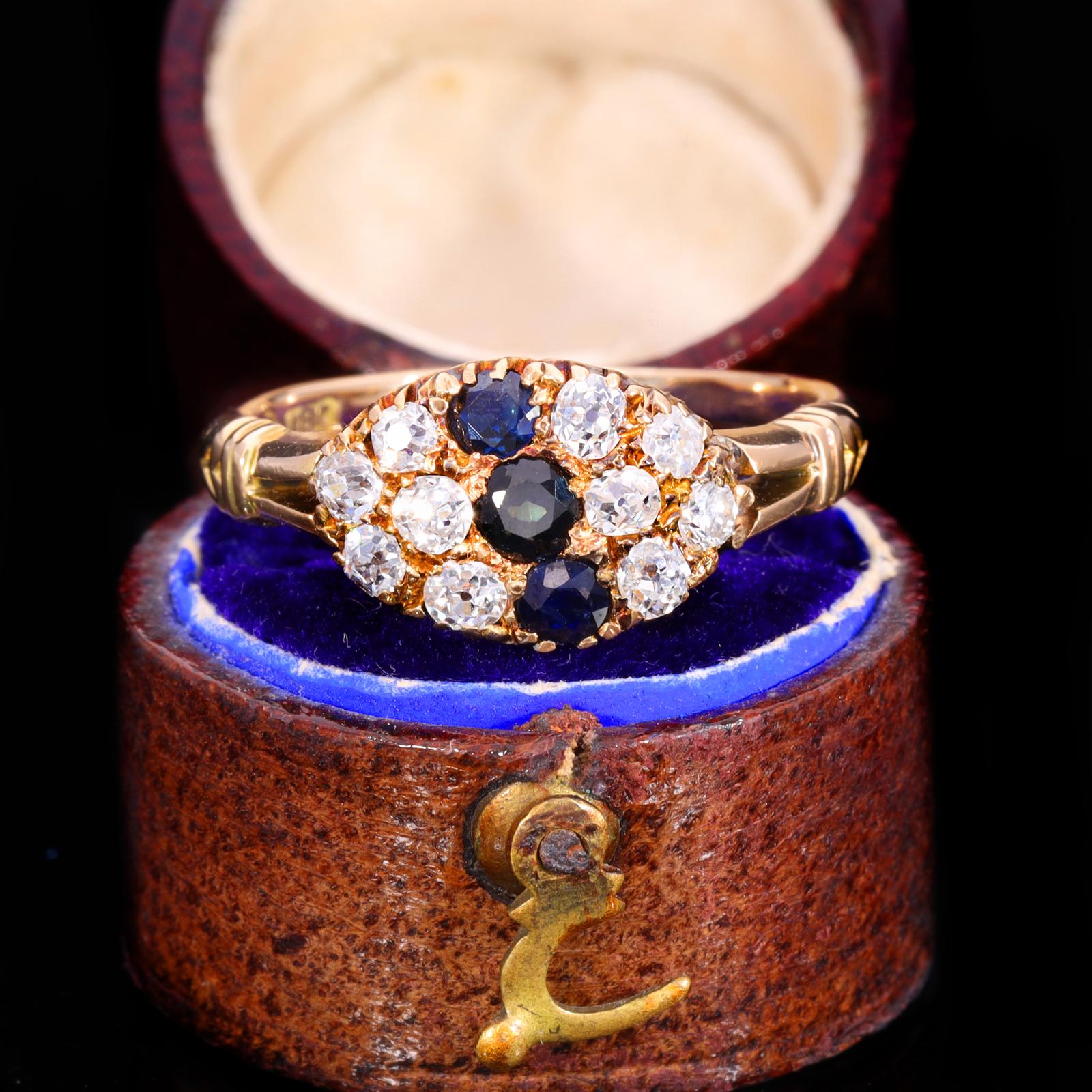 The Antique Victorian Sapphire & Old Cut Diamond Cluster Ring (1 of 8)
