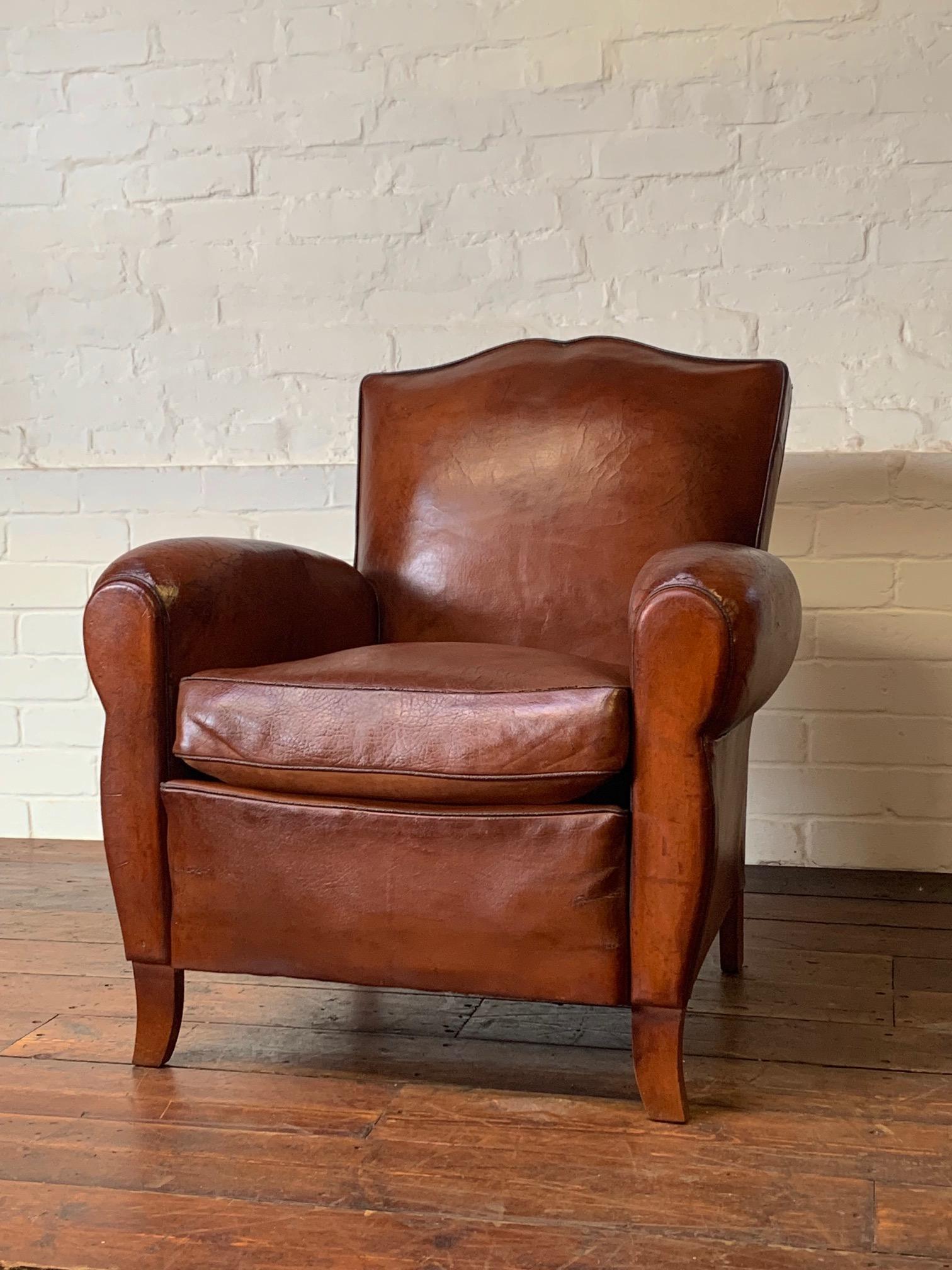 Lovely French Leather Club Chair - Moustache Model c.1950 (1 of 10)