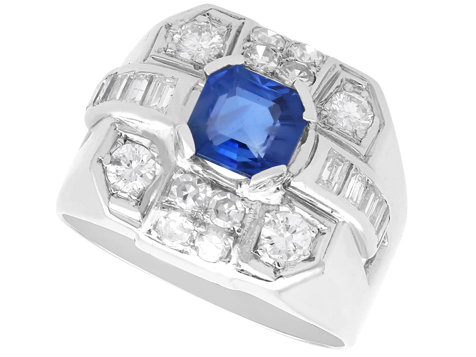 Vintage 1.30ct Sapphire and 0.90ct Diamond, Platinum Dress Ring Circa 1950 (1 of 11)