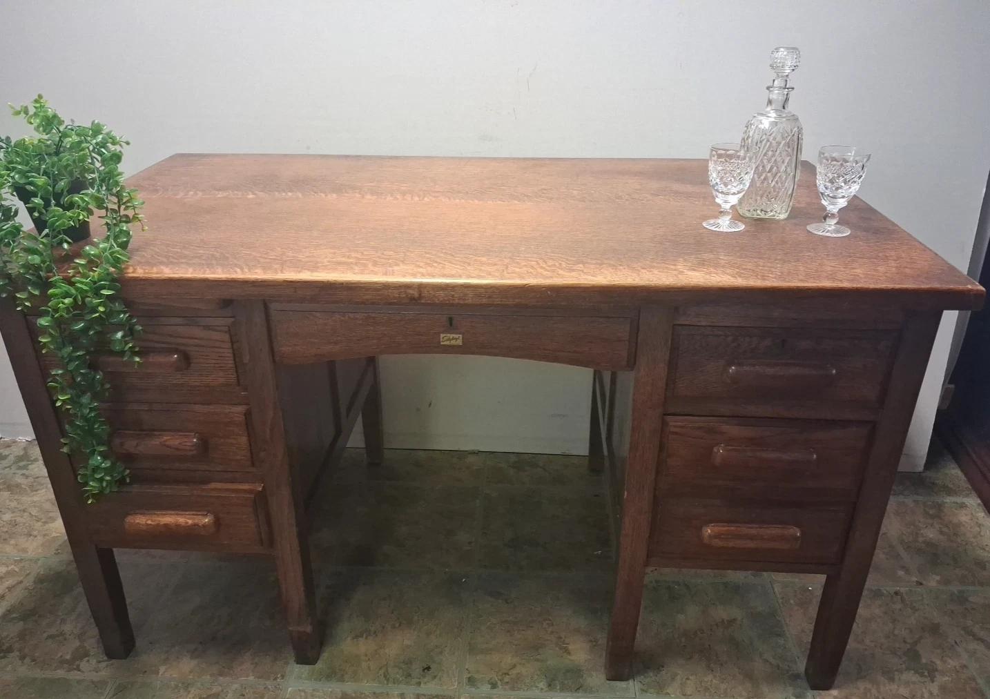 Vintage Teachers Headmasters School Pedestal Desk Sourced From A Welsh School (1 of 10)