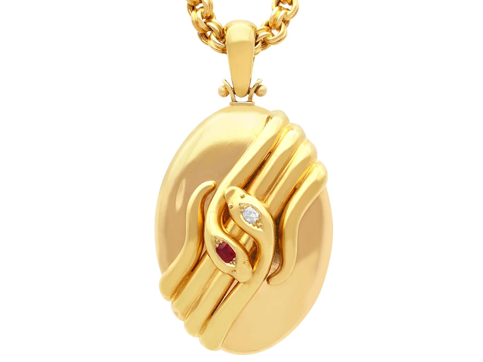 Antique 0.30ct Ruby & 0.13ct Diamond, 18ct Yellow Gold Locket Pendant c.1880 (1 of 13)