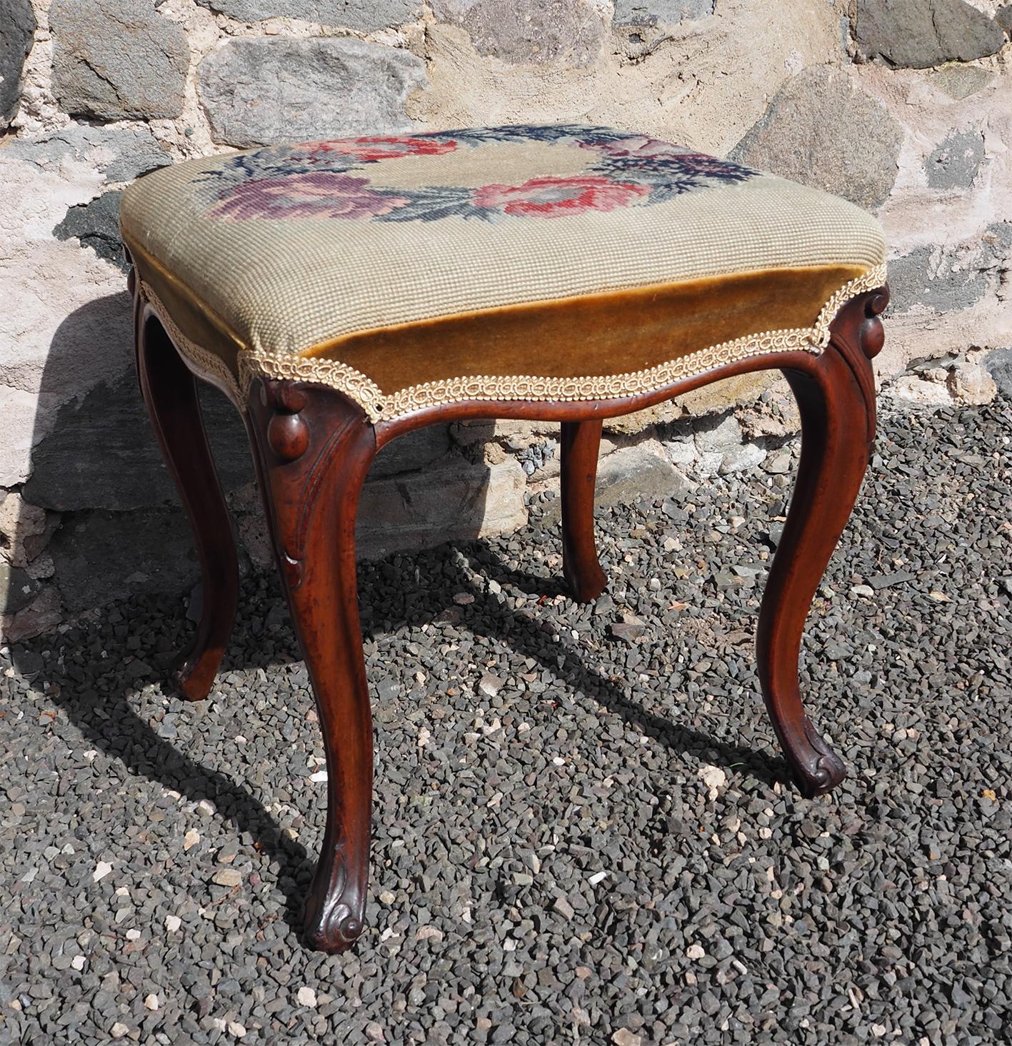 Victorian Rosewood Cabriole Leg Stool (1 of 5)