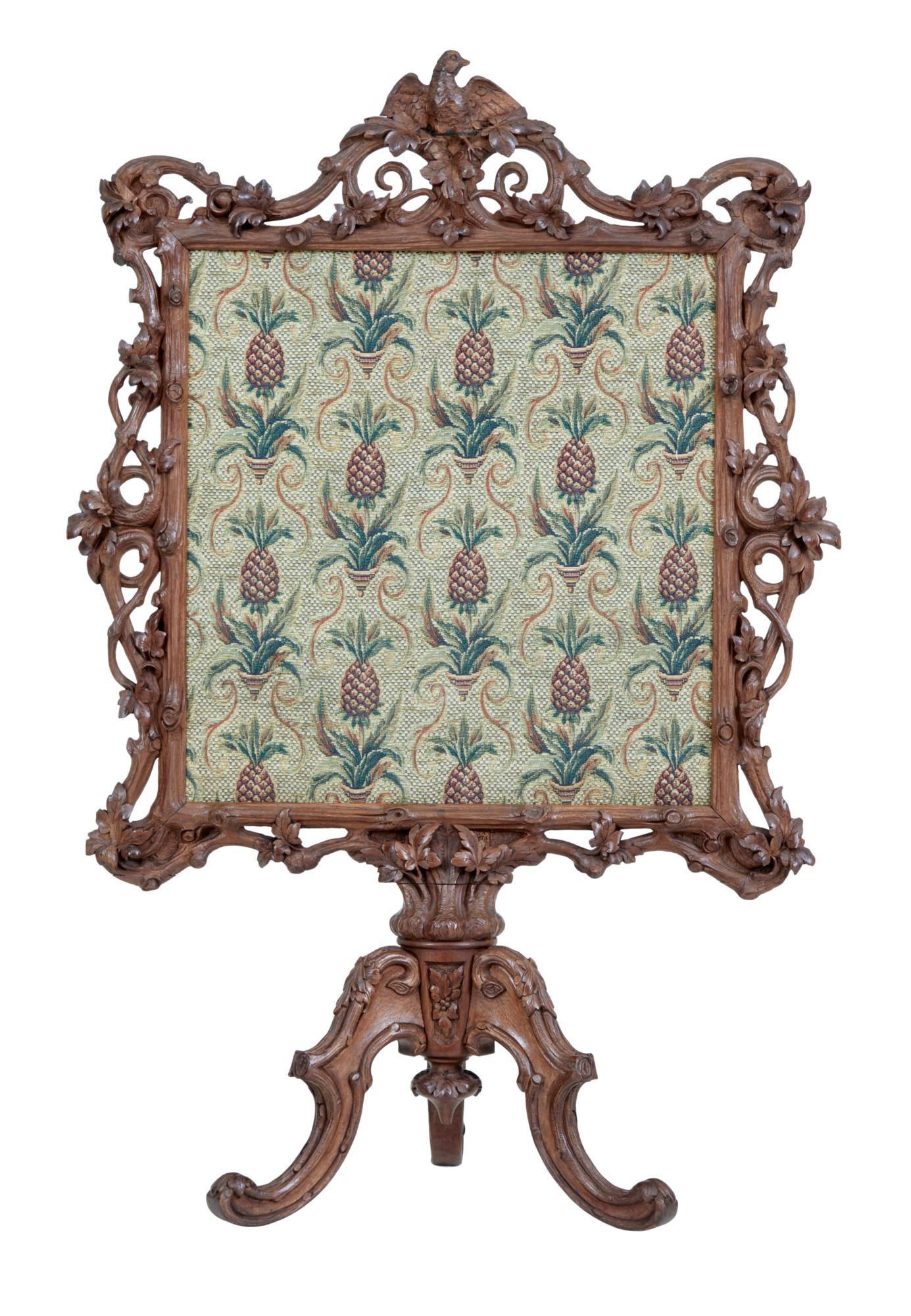 19th Century Carved Oak Black Forest Fire Screen (1 of 9)