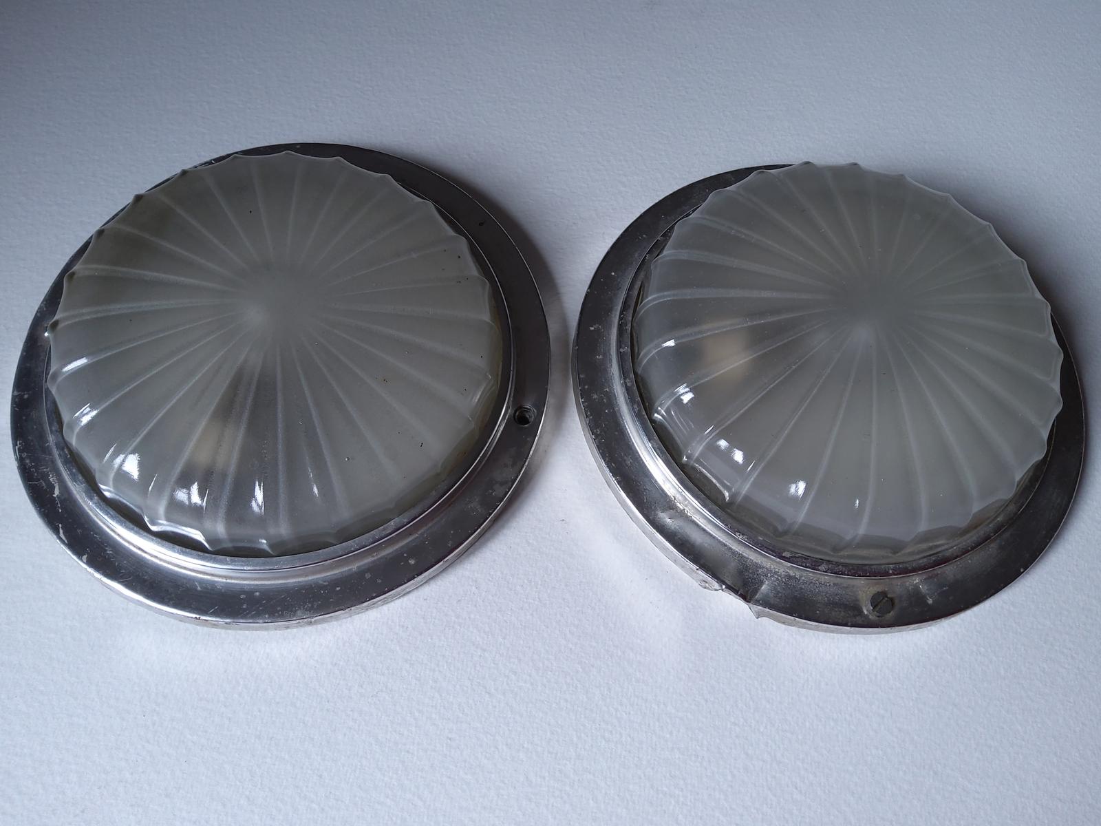 Pair of Chrome Rimmed Glass Wall Lights (1 of 7)