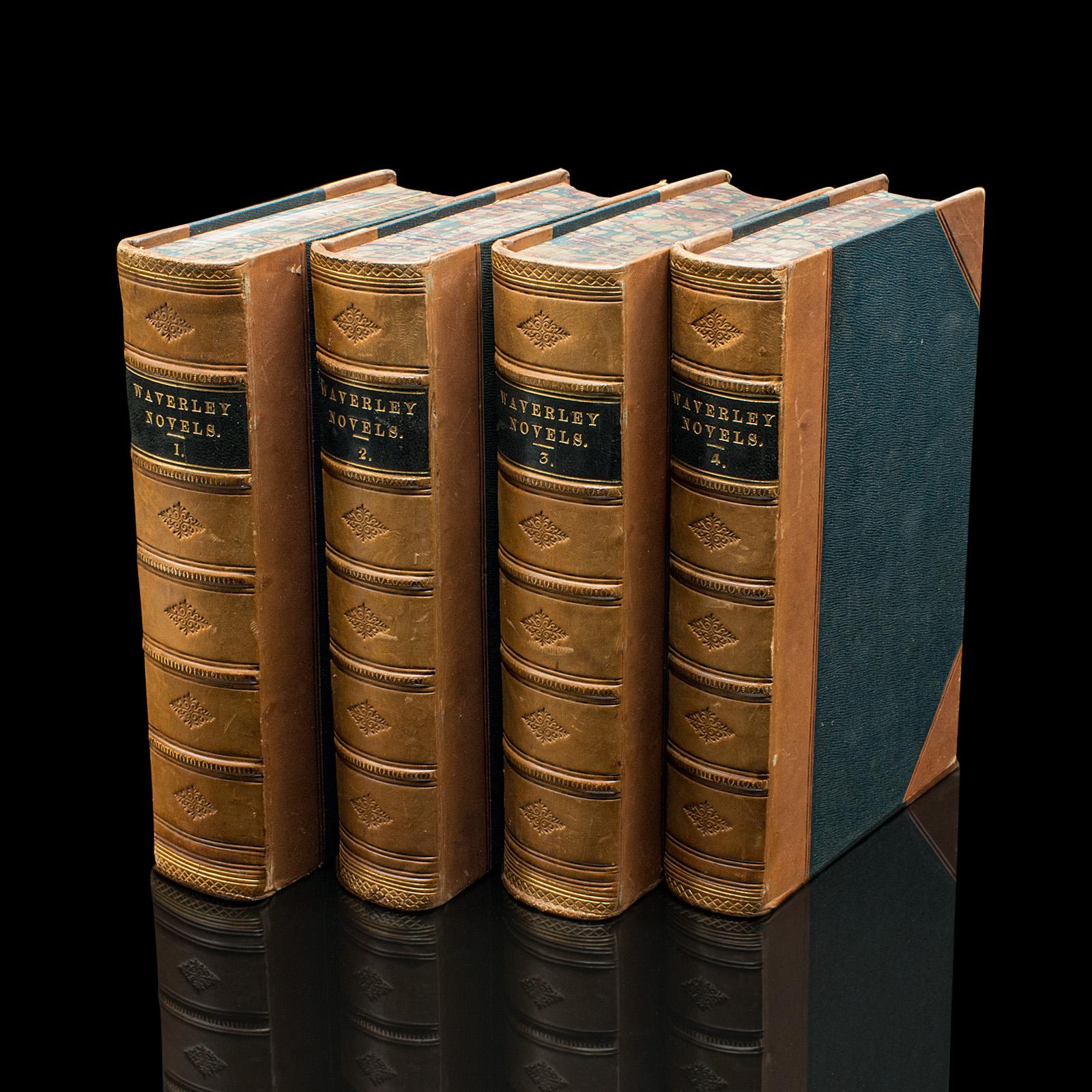 Antique 4 Vols, Waverley Novels, Walter Scott, Scottish, Literary Set, Victorian (1 of 12)