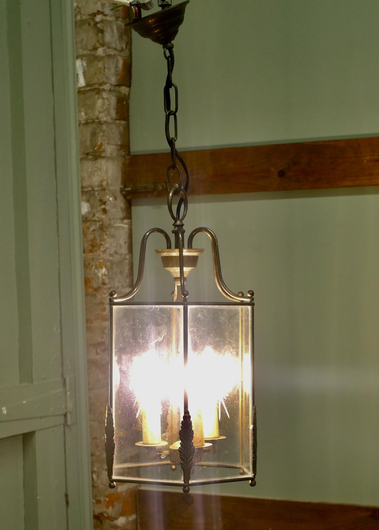 Superb Quality Art Deco Style Brass and Etched Glass Lantern (1 of 6)