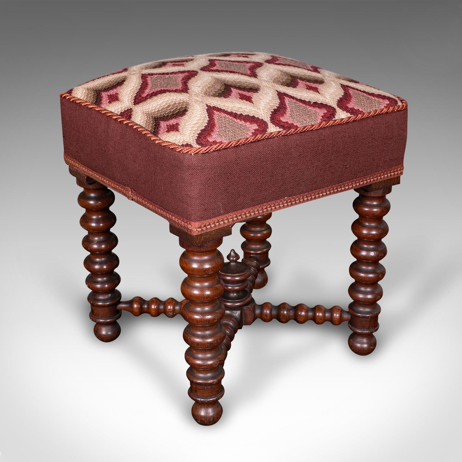 Antique Upholstered Footstool, English, Fireside, Lounge Stool, Victorian, 1850 (1 of 9)