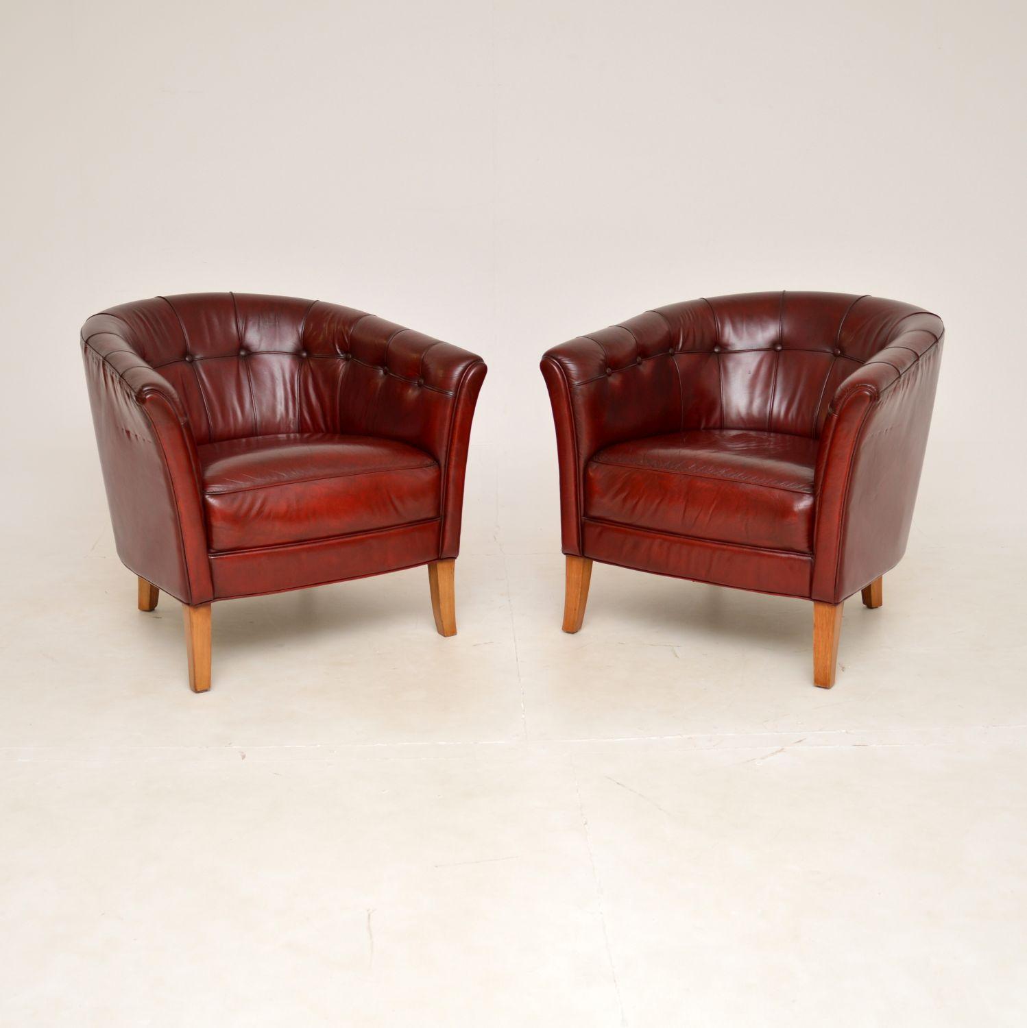 Pair of Vintage Swedish Leather Club Armchairs (1 of 8) Pair of Vintage Swedish Leather Club Armchairs (1 of 8)