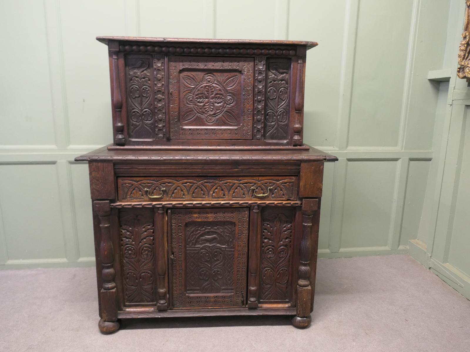 17th Century Carved Oak Court Cupboard / Cottage Livery Cupboard (1 of 6) 17th Century Carved Oak Court Cupboard / Cottage Livery Cupboard (1 of 6)