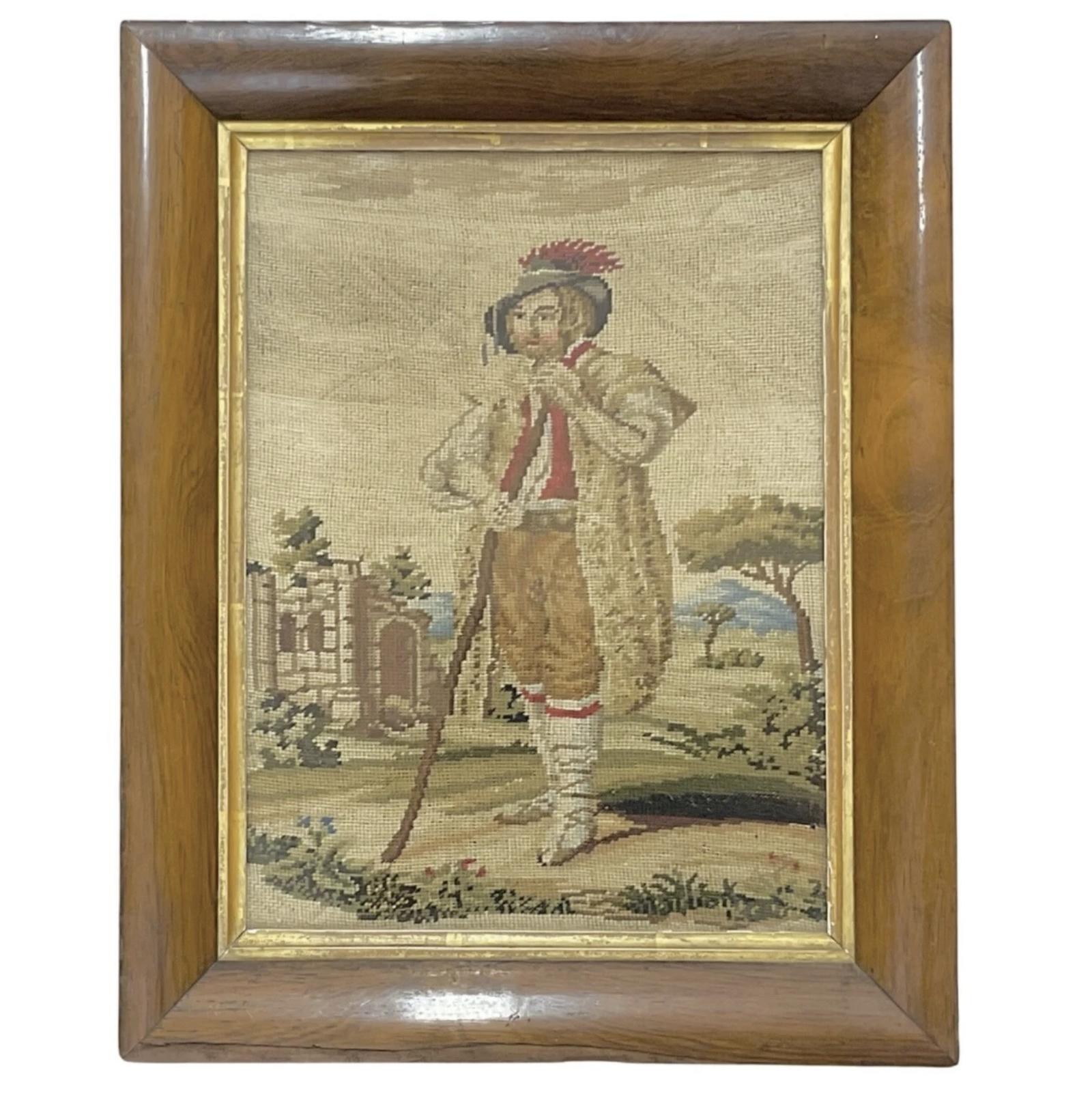 Victorian Needlework Tapestry of a Man by a Castle in Rosewood Frame Antique c.1860 (1 of 7) Victorian Needlework Tapestry of a Man by a Castle in Rosewood Frame Antique c.1860 (1 of 7)