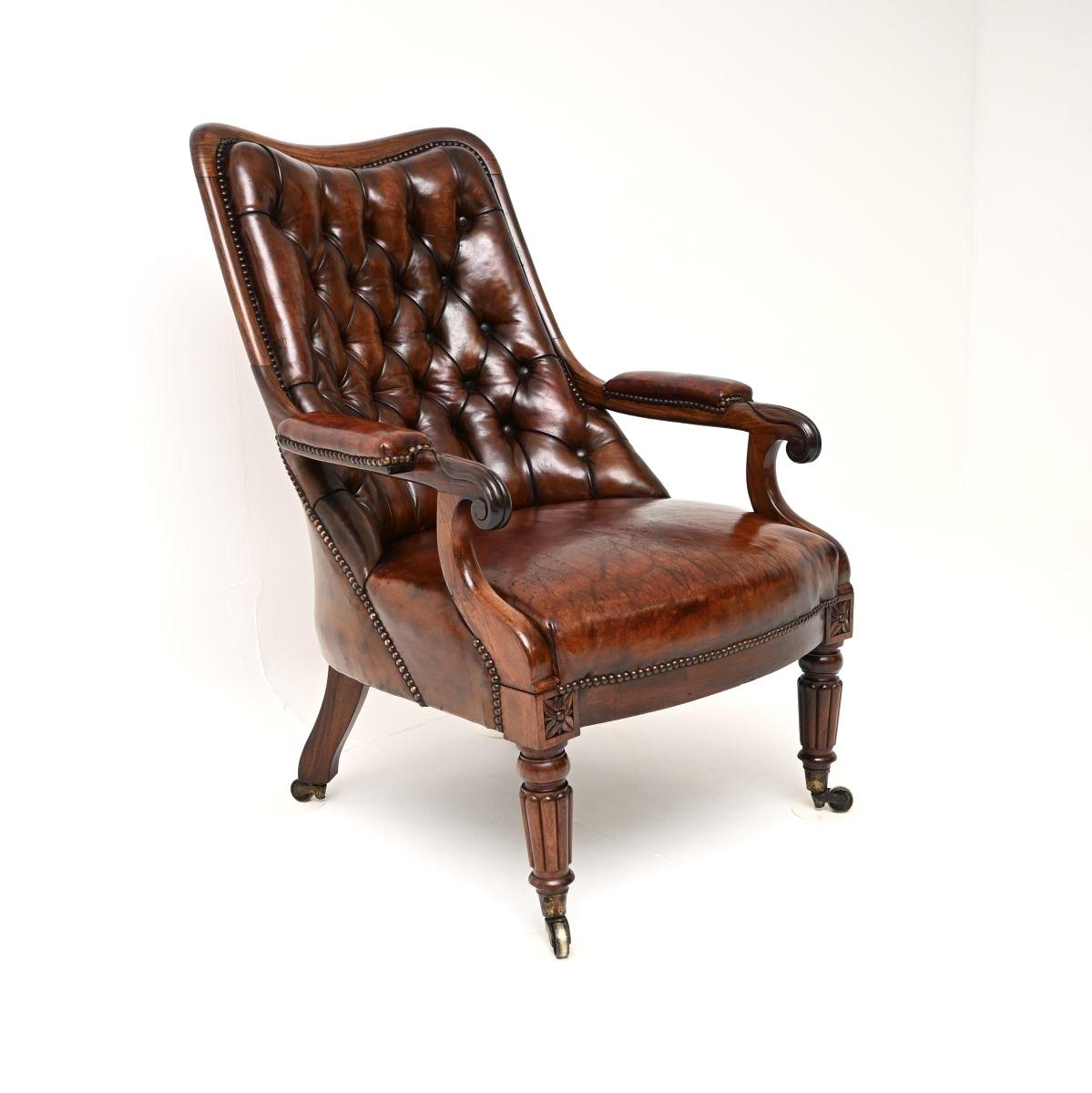 Antique William IV Rosewood & Leather Armchair (1 of 10) Antique William IV Rosewood & Leather Armchair (1 of 10)